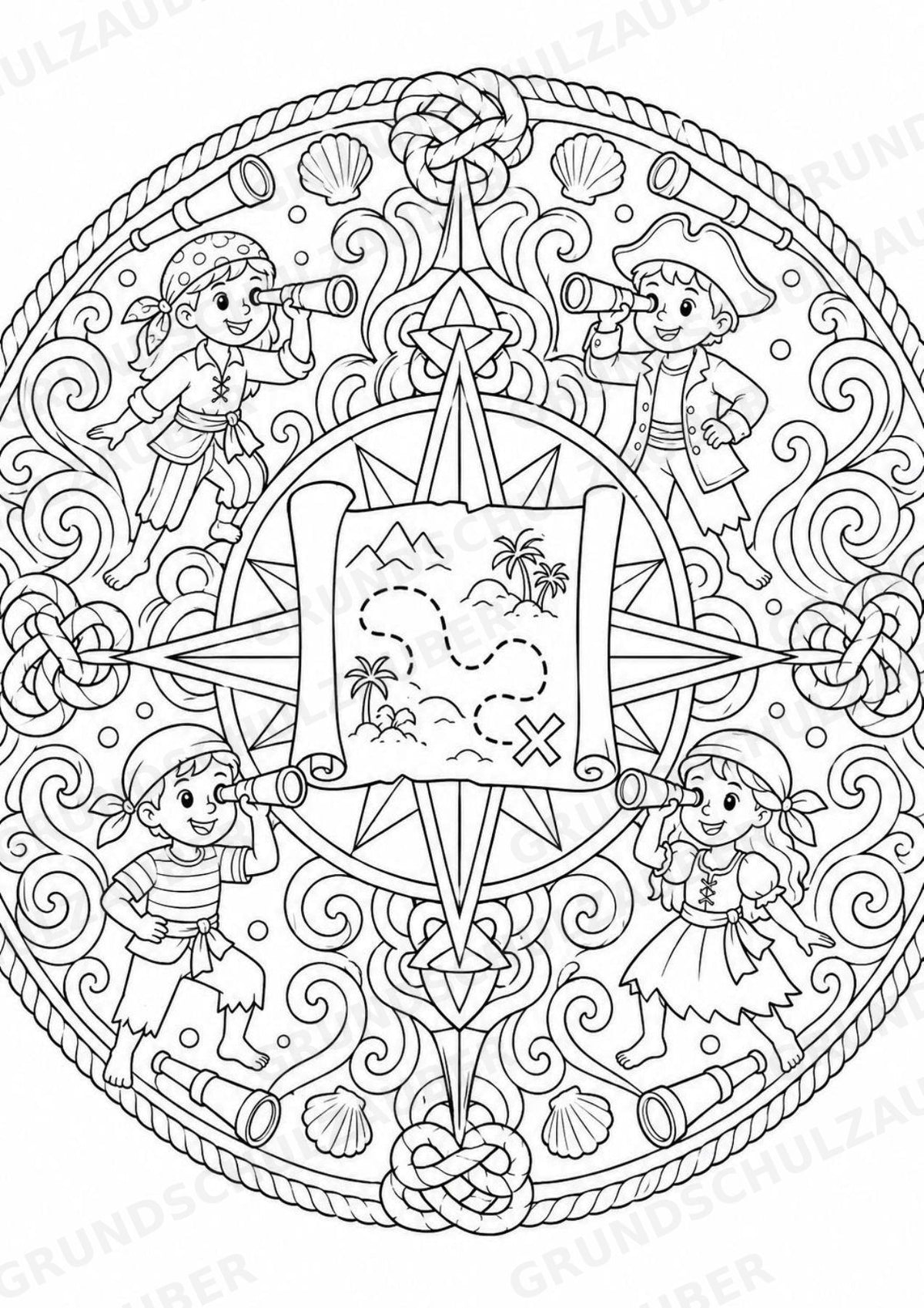 Piraten Mandalas Ausmalbilder – Märchen – 15 Malvorlagen – Materialseite 4