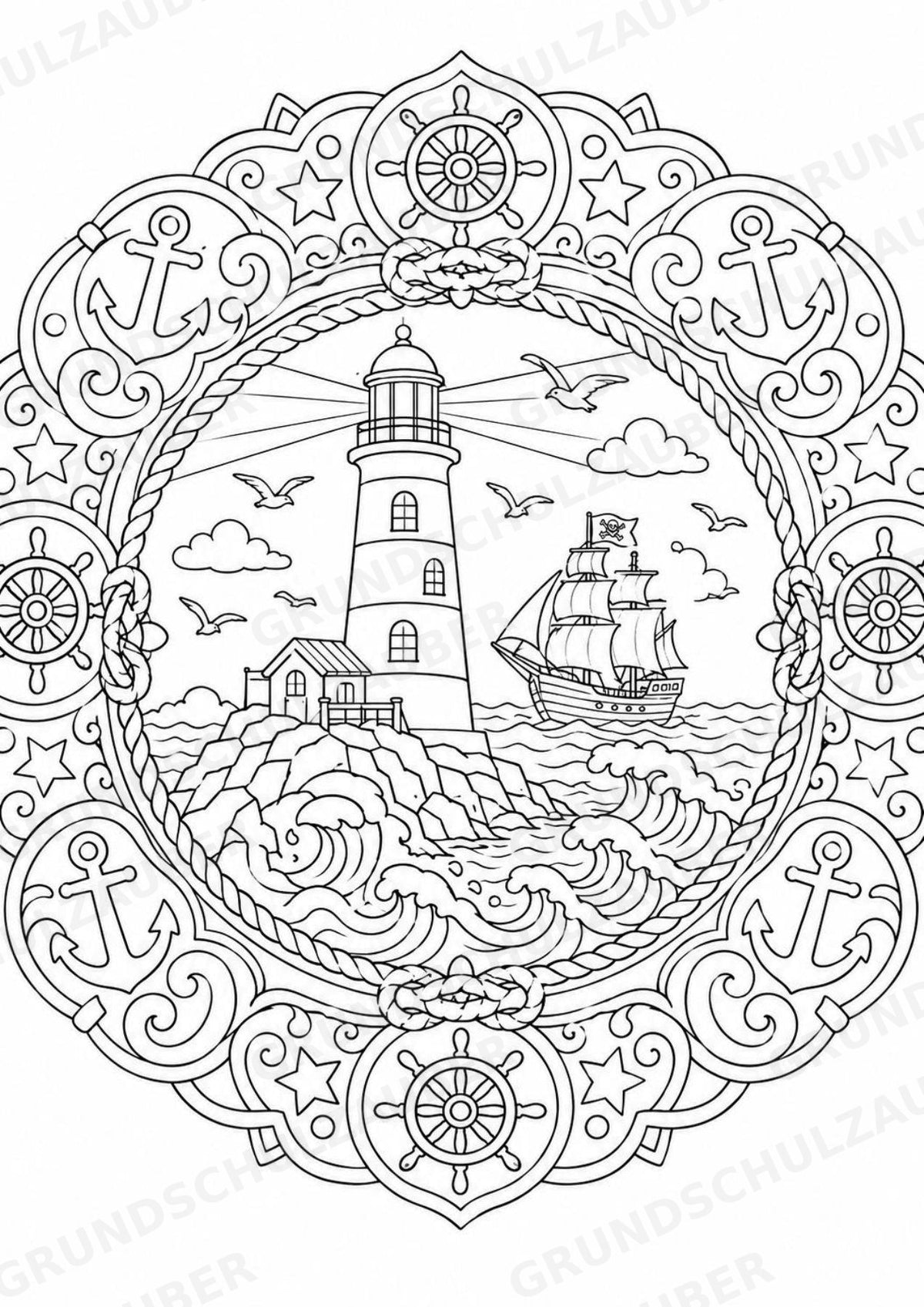 Piraten Mandalas Ausmalbilder – Märchen – 15 Malvorlagen – Materialseite 8
