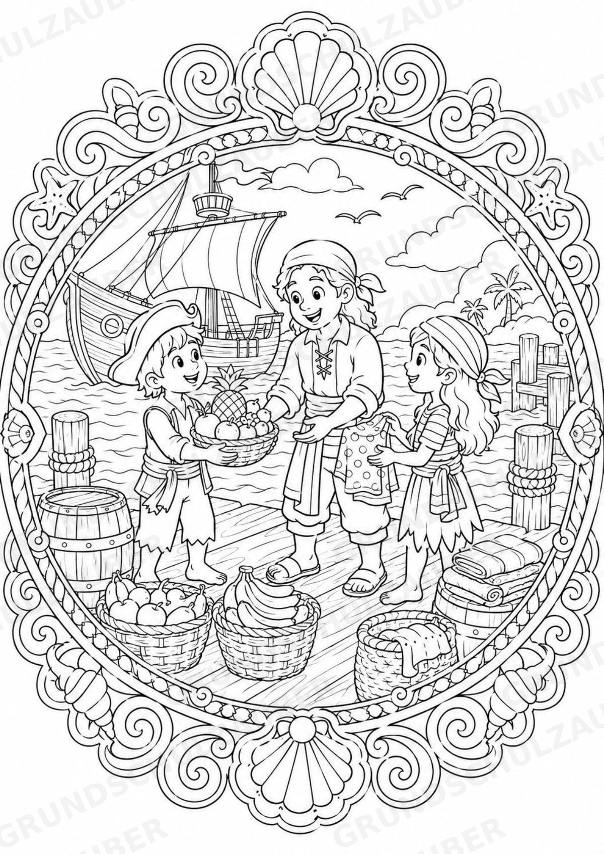 Piraten Mandalas Ausmalbilder – Märchen – 15 Malvorlagen – Materialseite 13