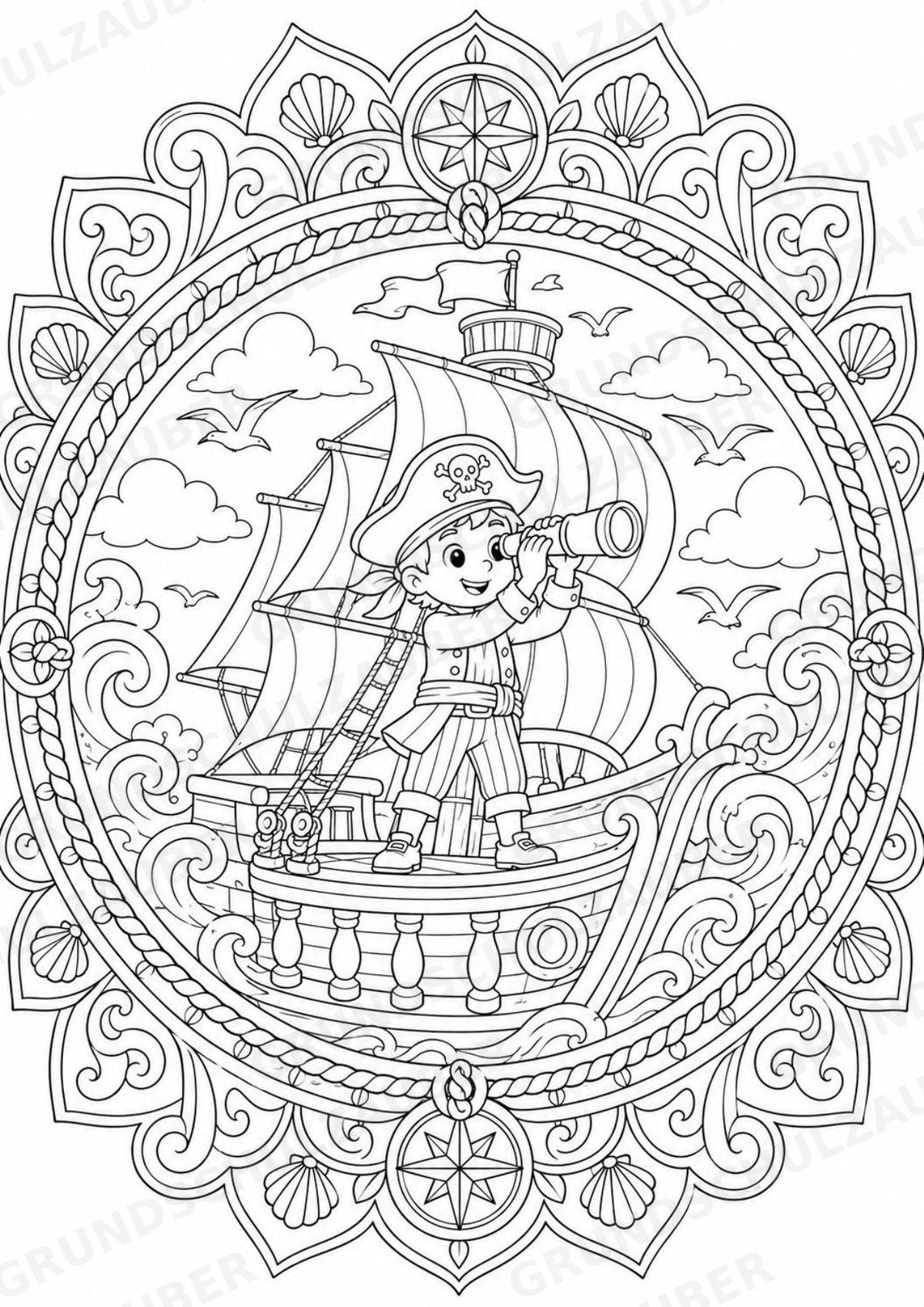 Piraten Mandalas Ausmalbilder – Märchen – 15 Malvorlagen – Materialseite 15