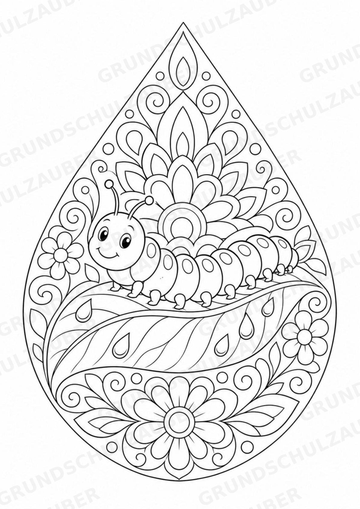 Raupe Mandalas Ausmalbilder – Tiere – 15 Malvorlagen – Materialseite 2
