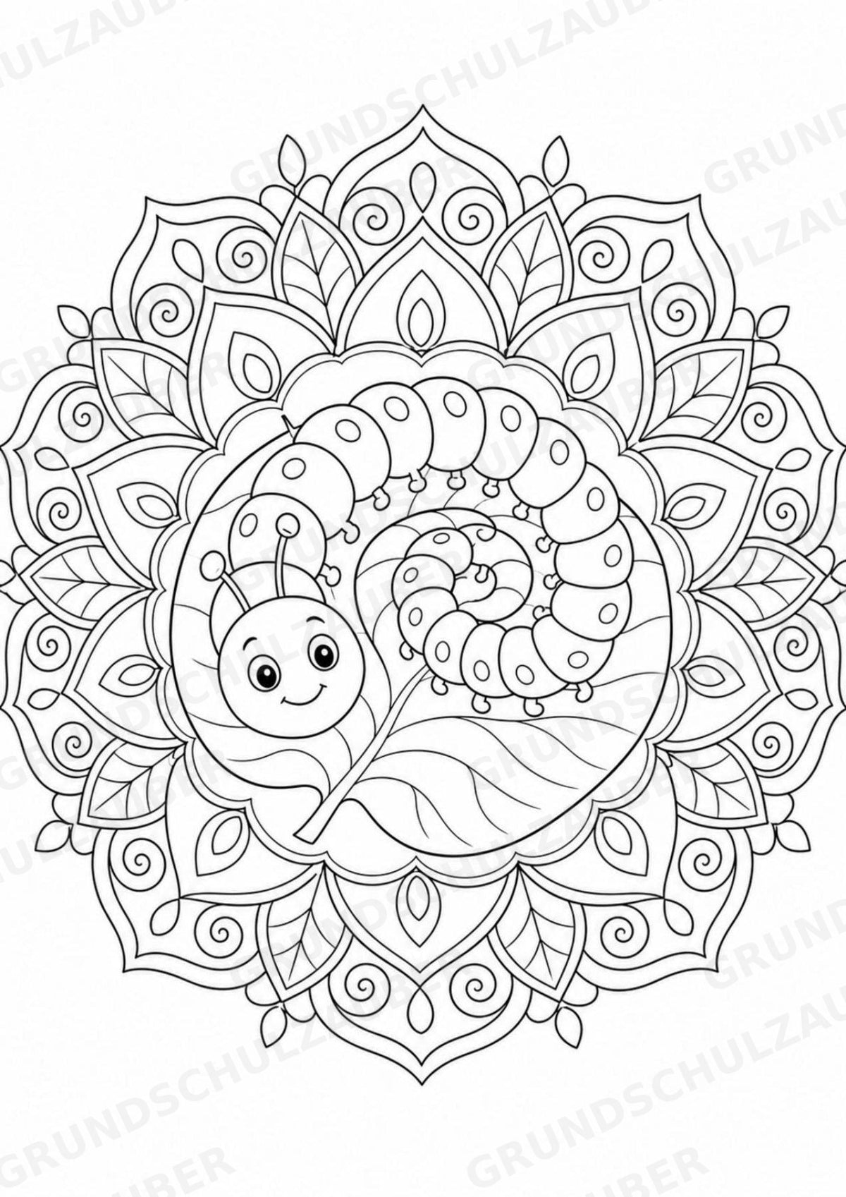 Raupe Mandalas Ausmalbilder – Tiere – 15 Malvorlagen – Materialseite 12