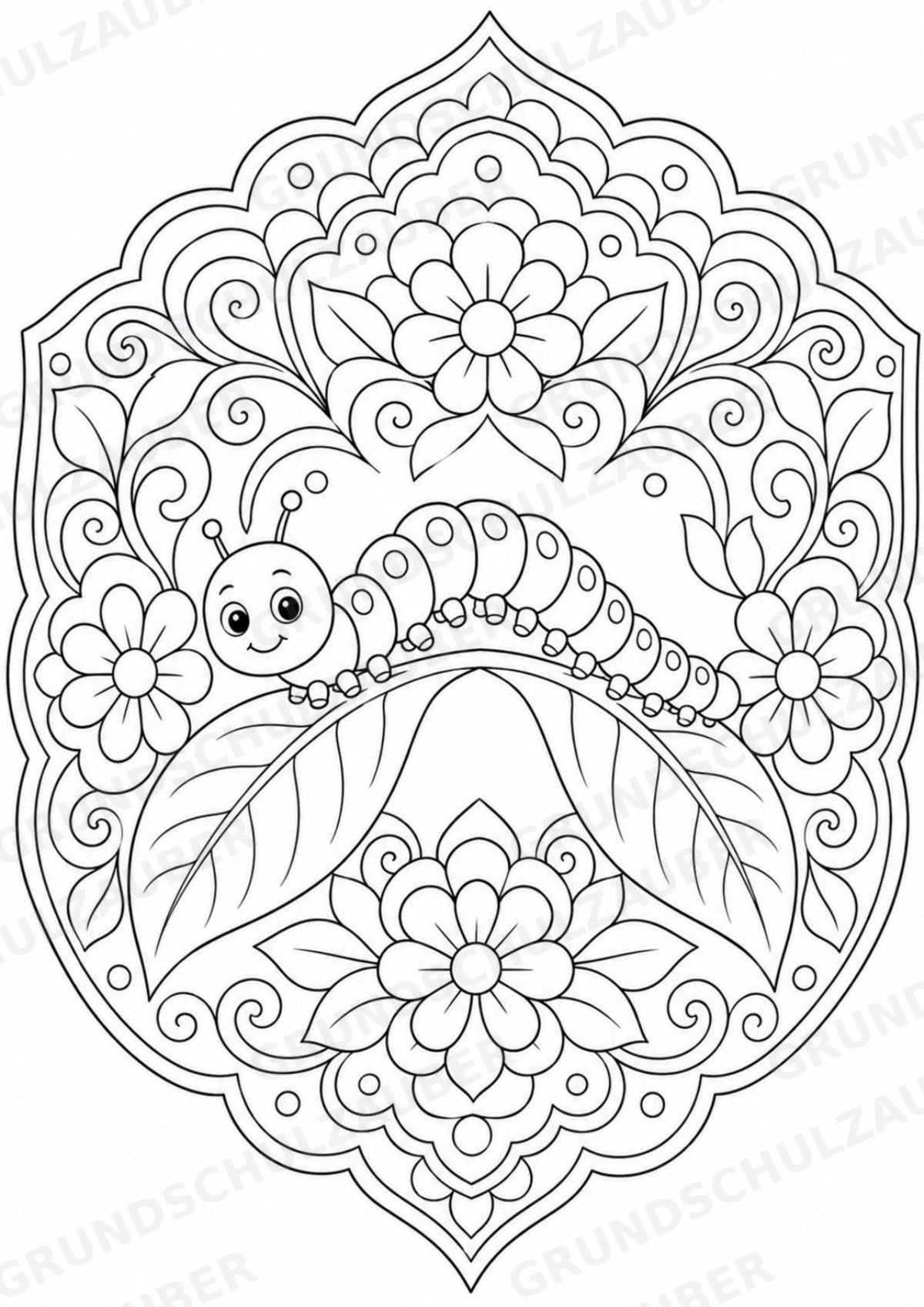 Raupe Mandalas Ausmalbilder – Tiere – 15 Malvorlagen – Materialseite 14