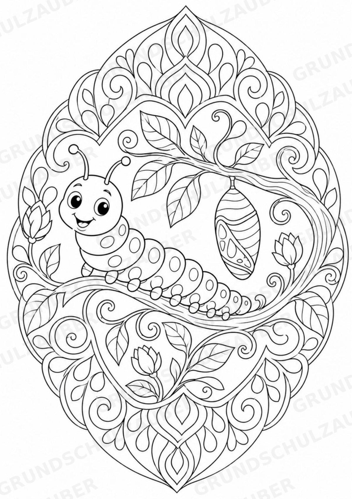 Raupe Mandalas Ausmalbilder – Tiere – 15 Malvorlagen – Materialseite 15