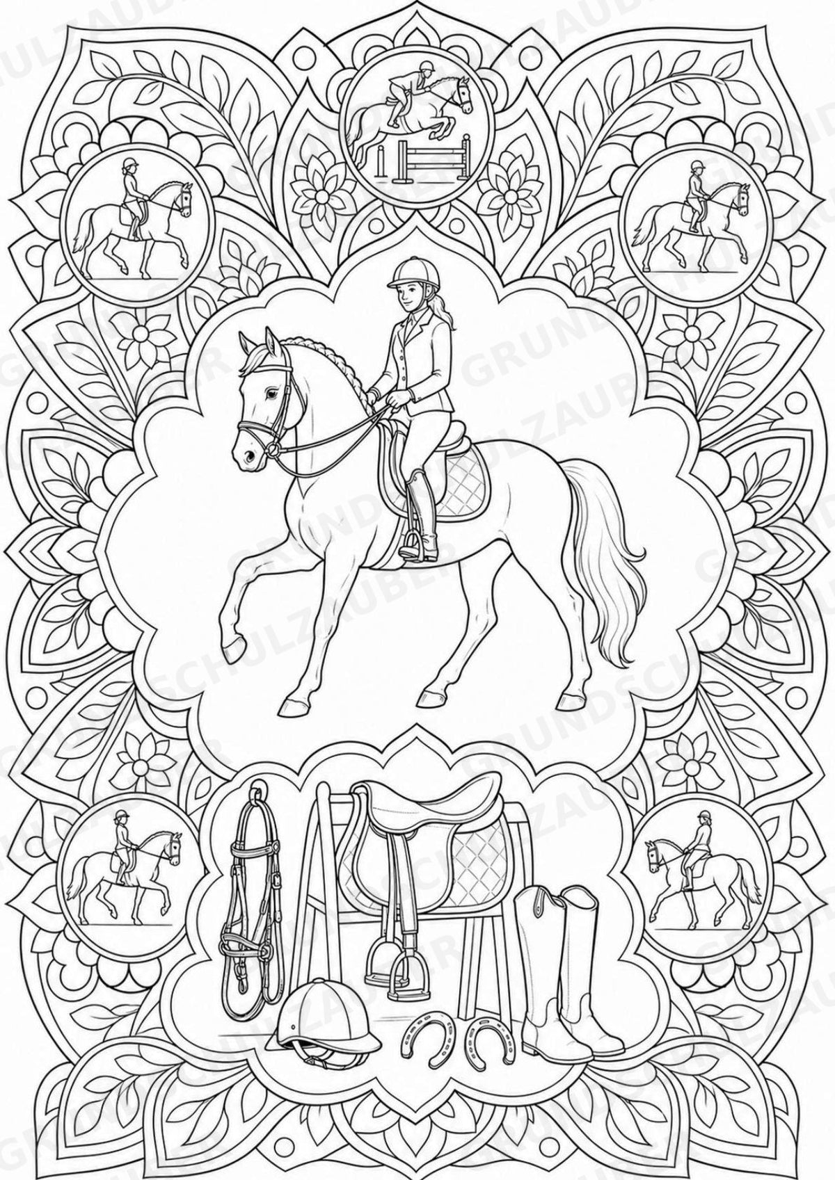 Reitsport Mandalas Ausmalbilder – Sport – 15 Malvorlagen – Materialseite 8