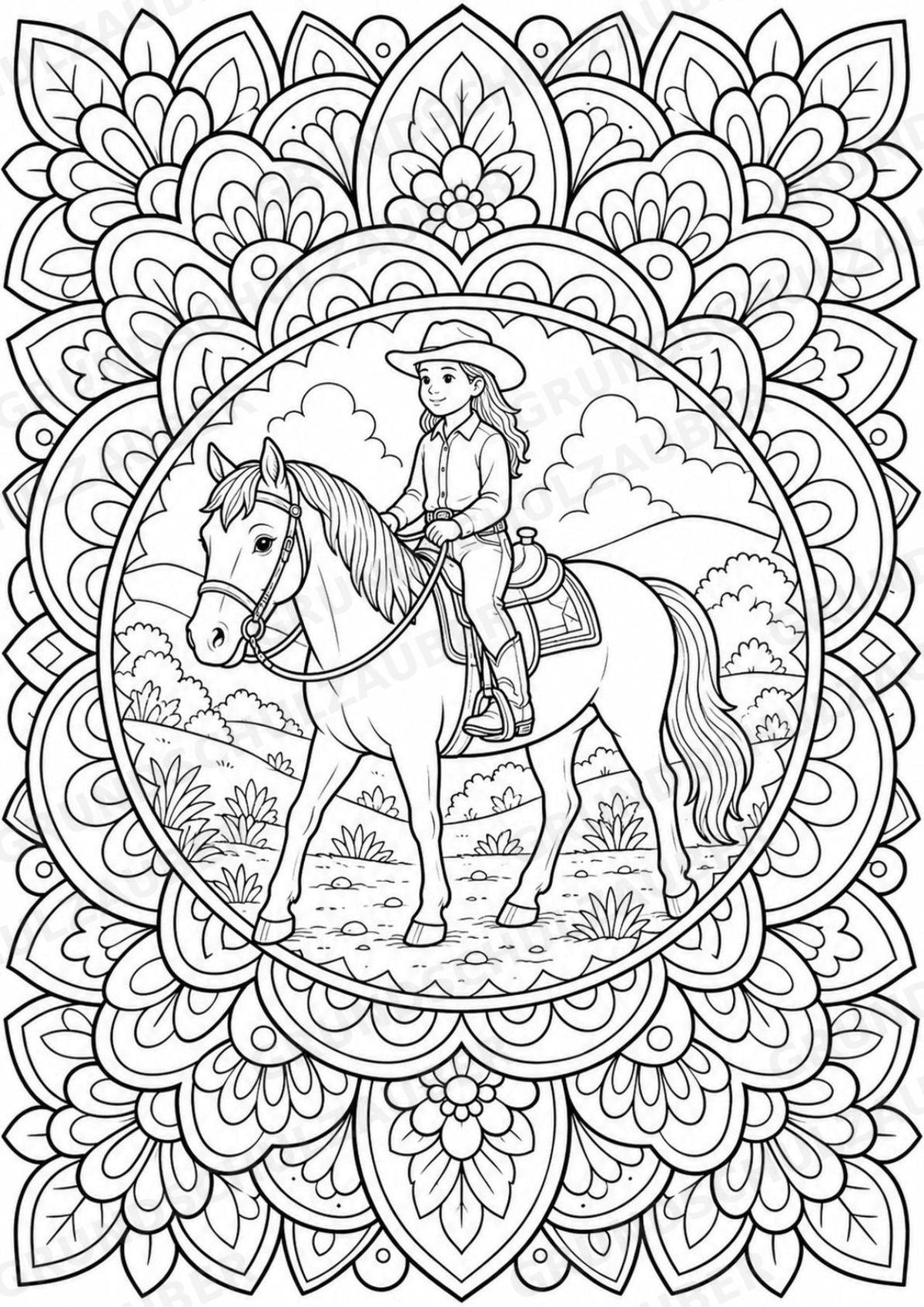Reitsport Mandalas Ausmalbilder – Sport – 15 Malvorlagen – Materialseite 11