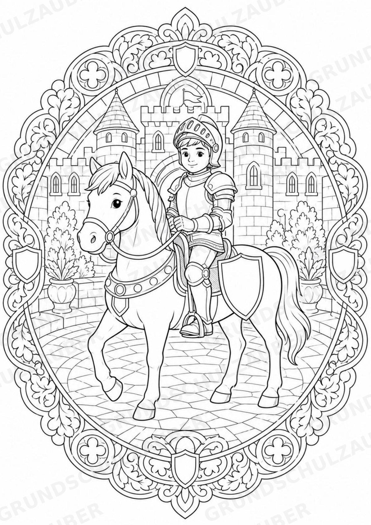 Ritter Burgen Mandalas Ausmalbilder – Geschichte und Kulturen – 15 Malvorlagen – Materialseite 4
