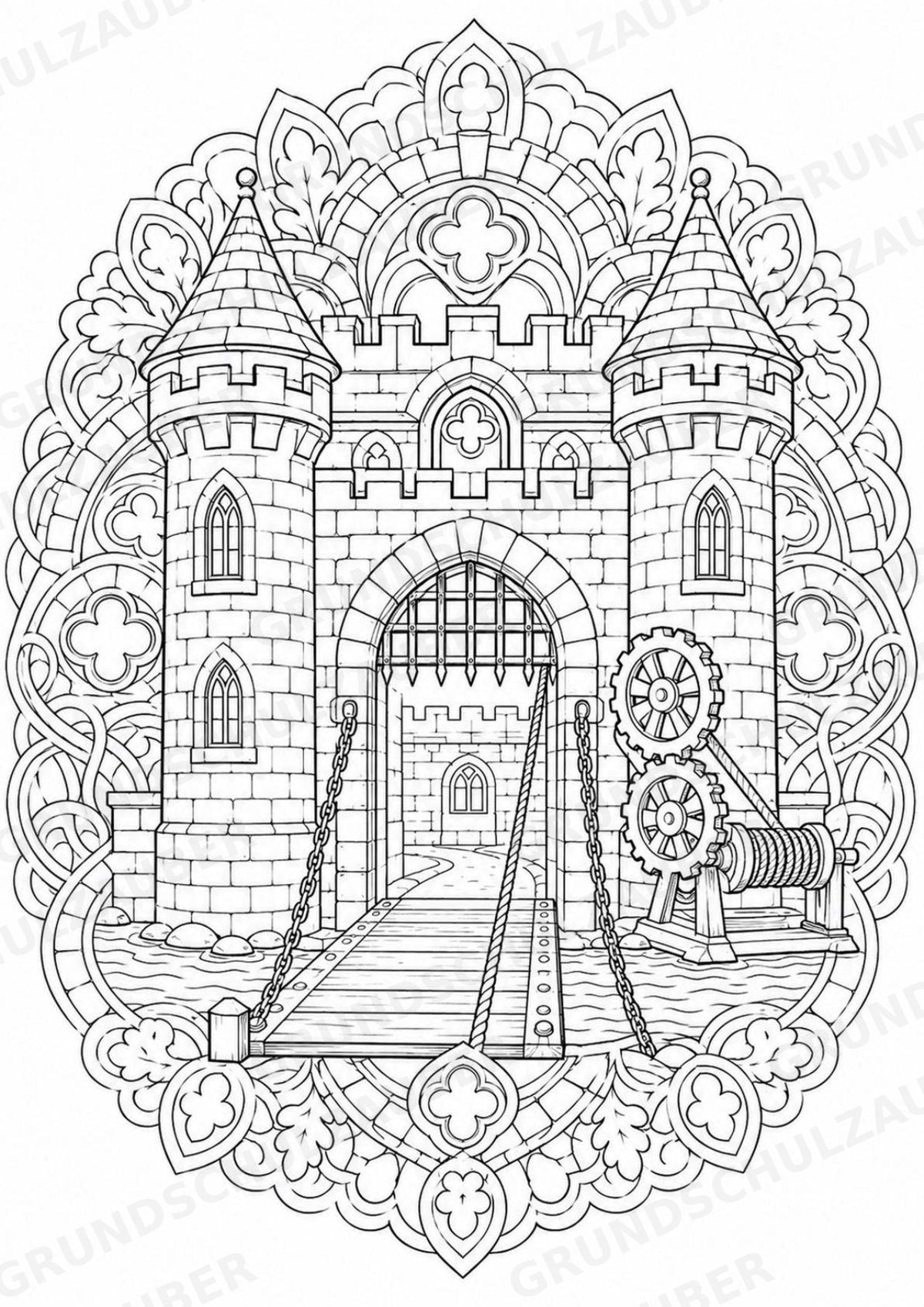Ritter Burgen Mandalas Ausmalbilder – Geschichte und Kulturen – 15 Malvorlagen – Materialseite 12