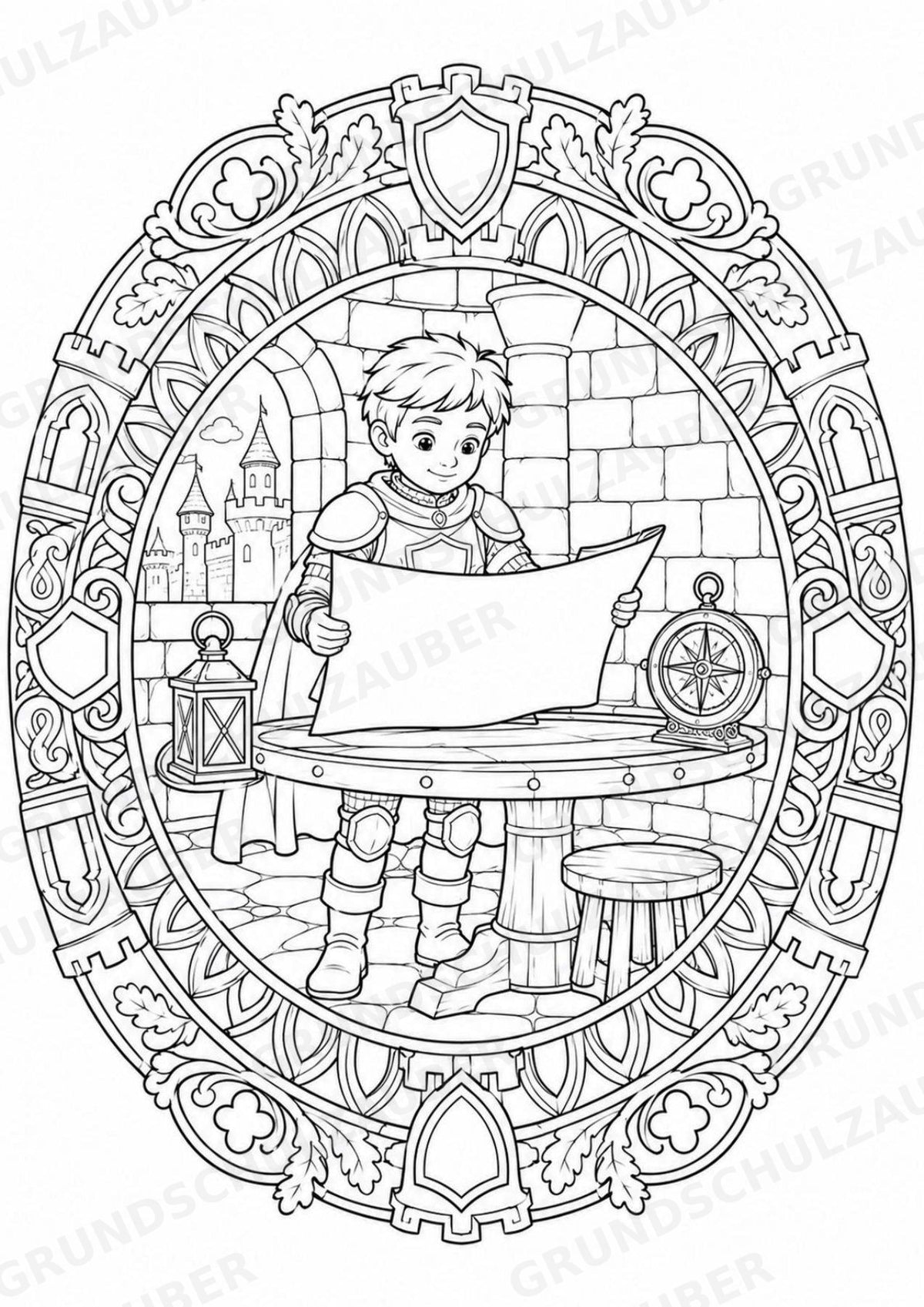 Ritter Burgen Mandalas Ausmalbilder – Geschichte und Kulturen – 15 Malvorlagen – Materialseite 14