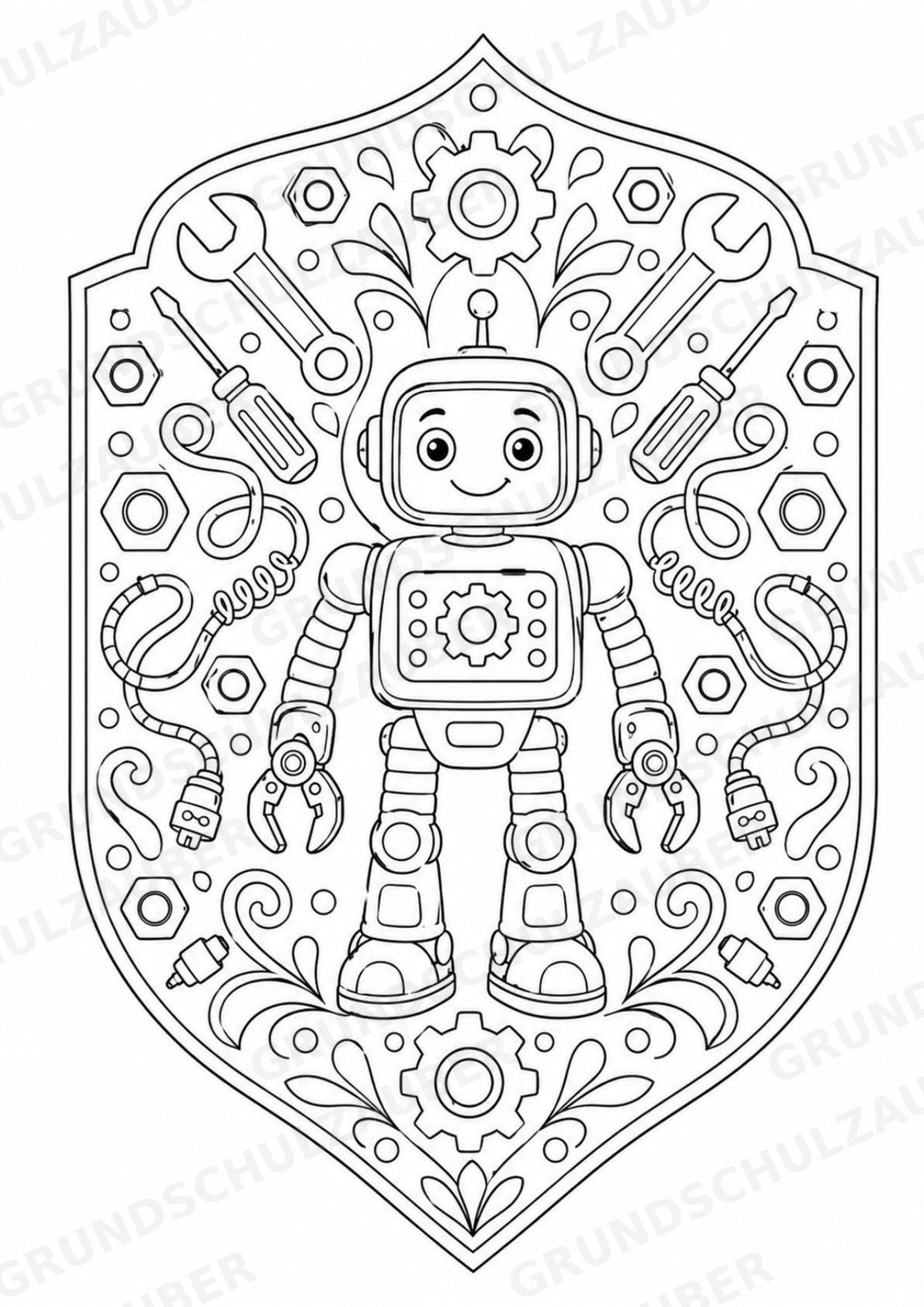 Roboter Mandalas Ausmalbilder – IT – 15 Malvorlagen – Materialseite 6