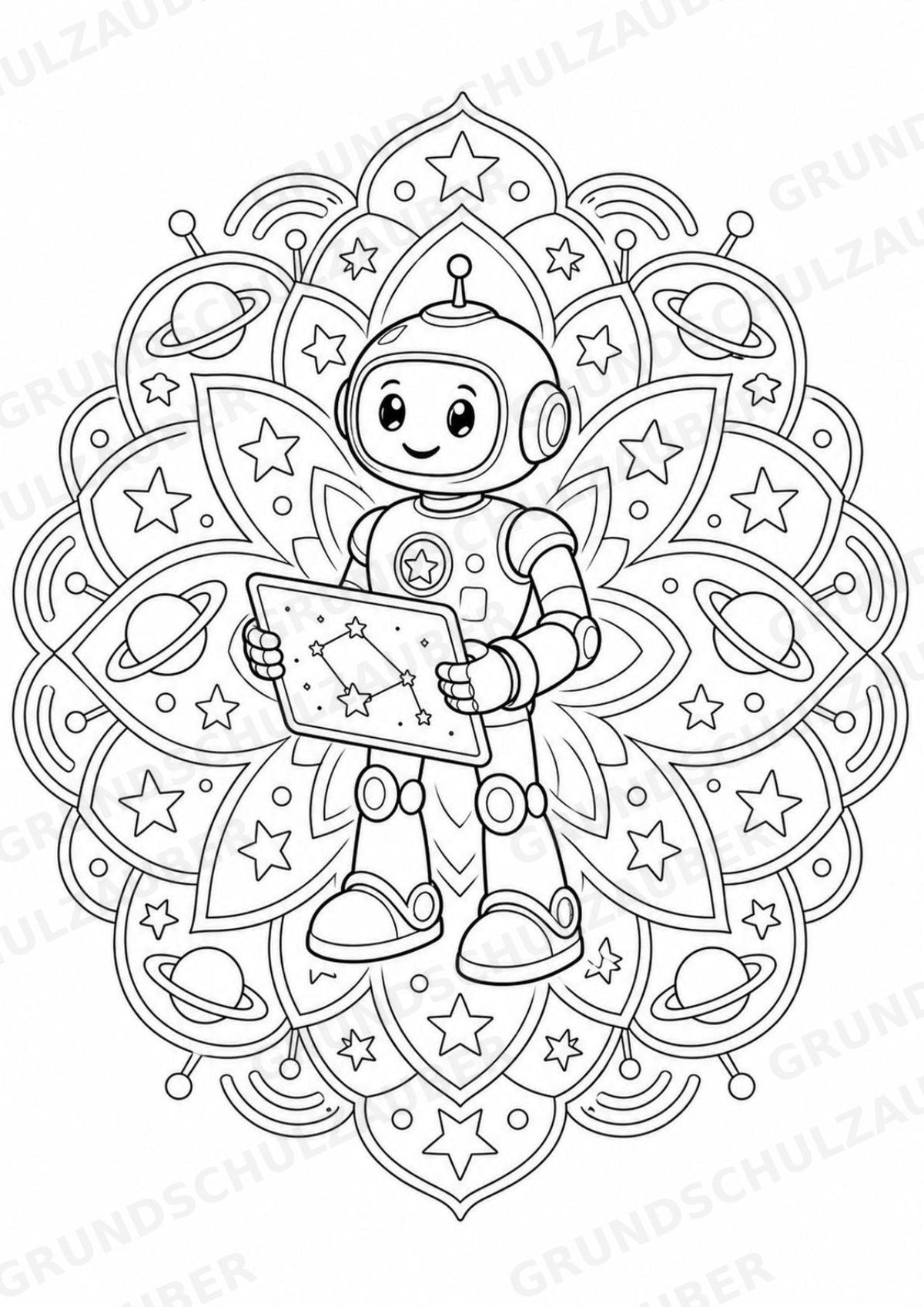 Roboter Mandalas Ausmalbilder – IT – 15 Malvorlagen – Materialseite 14
