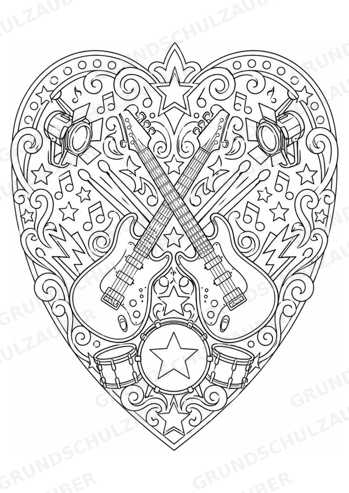 Rock Mandalas Ausmalbilder – Musik – 15 Malvorlagen – Materialseite 3