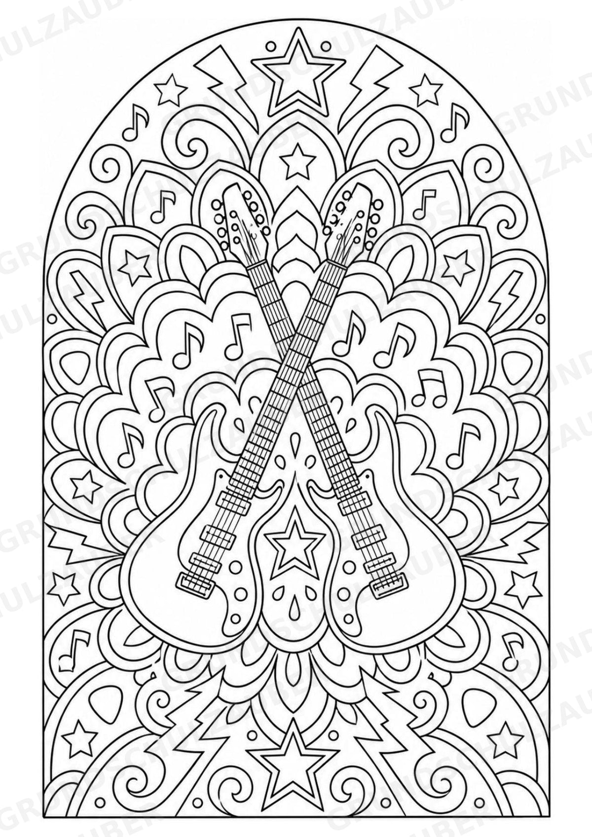 Rock Mandalas Ausmalbilder – Musik – 15 Malvorlagen – Materialseite 6