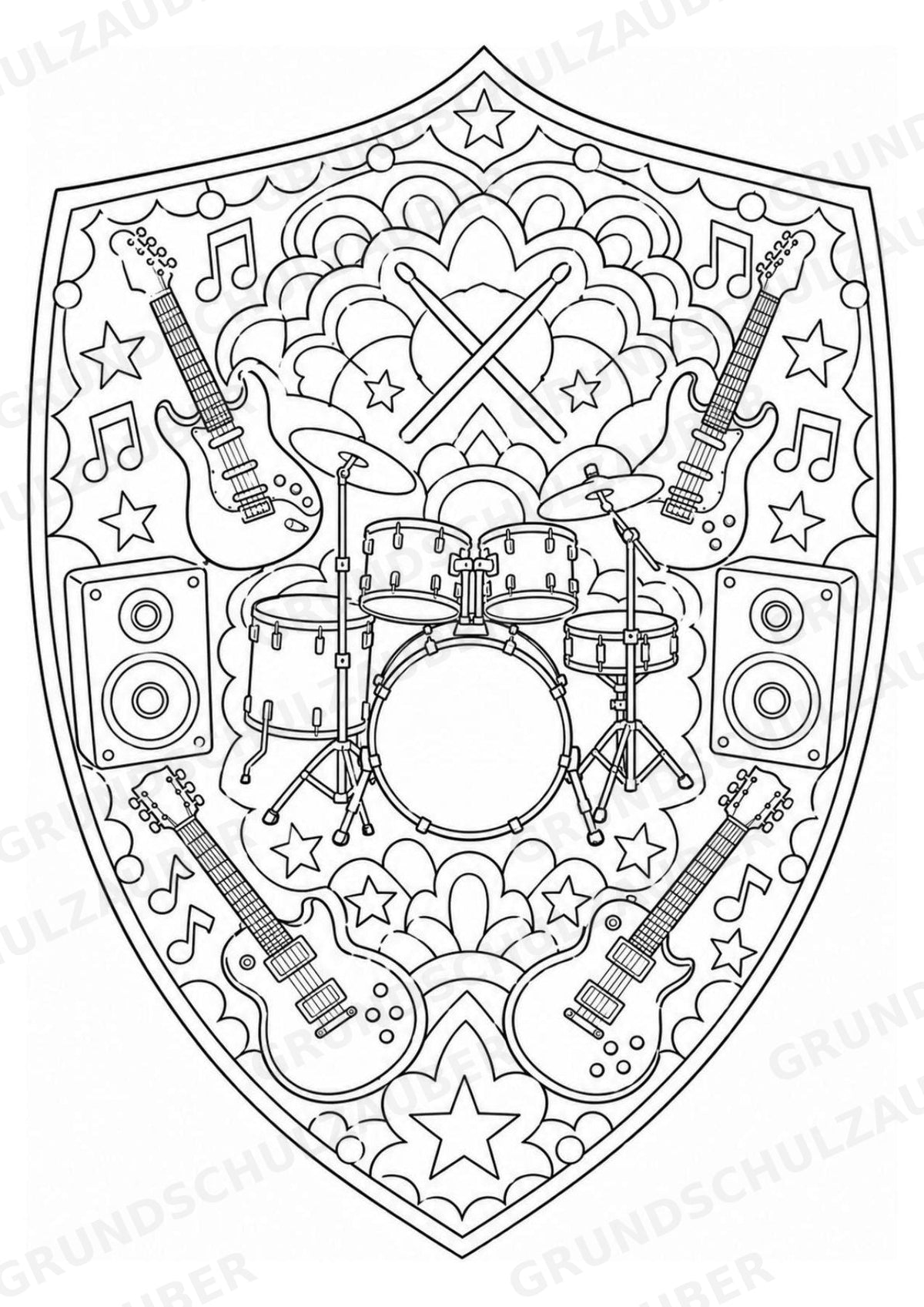 Rock Mandalas Ausmalbilder – Musik – 15 Malvorlagen – Materialseite 12