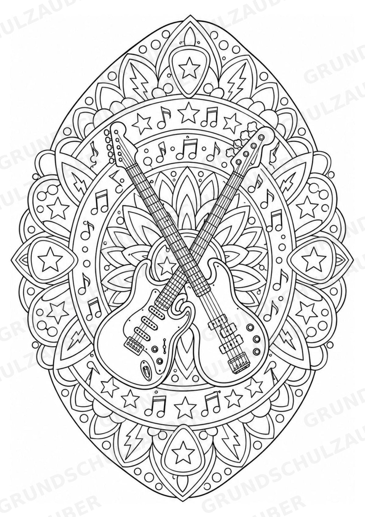 Rock Mandalas Ausmalbilder – Musik – 15 Malvorlagen – Materialseite 14