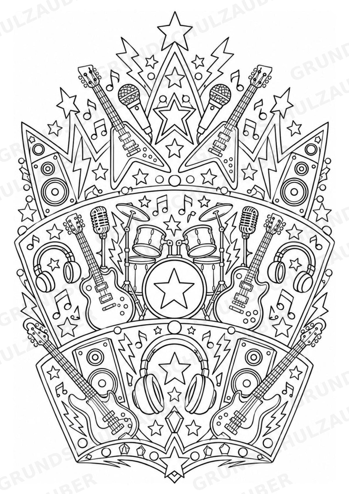 Rock Mandalas Ausmalbilder – Musik – 15 Malvorlagen – Materialseite 16
