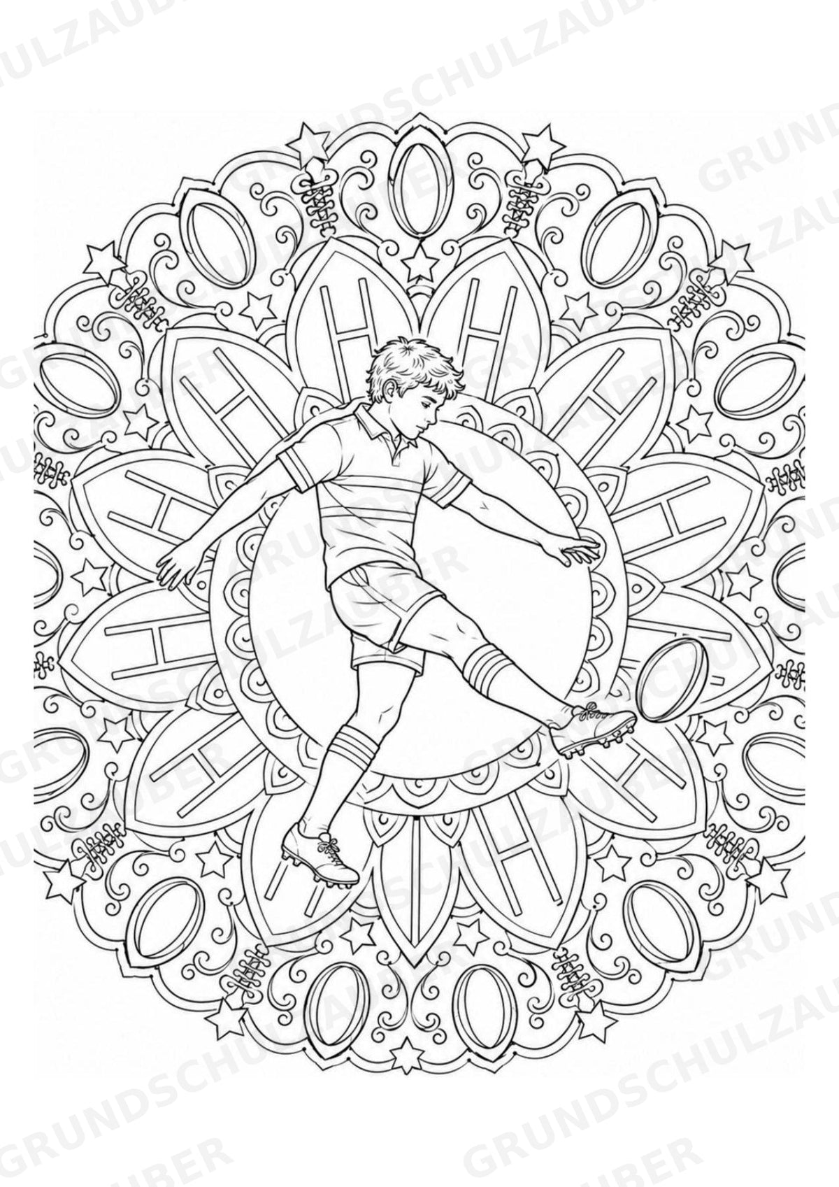 Rugby Mandalas Ausmalbilder – Sport – 15 Malvorlagen – Materialseite 12