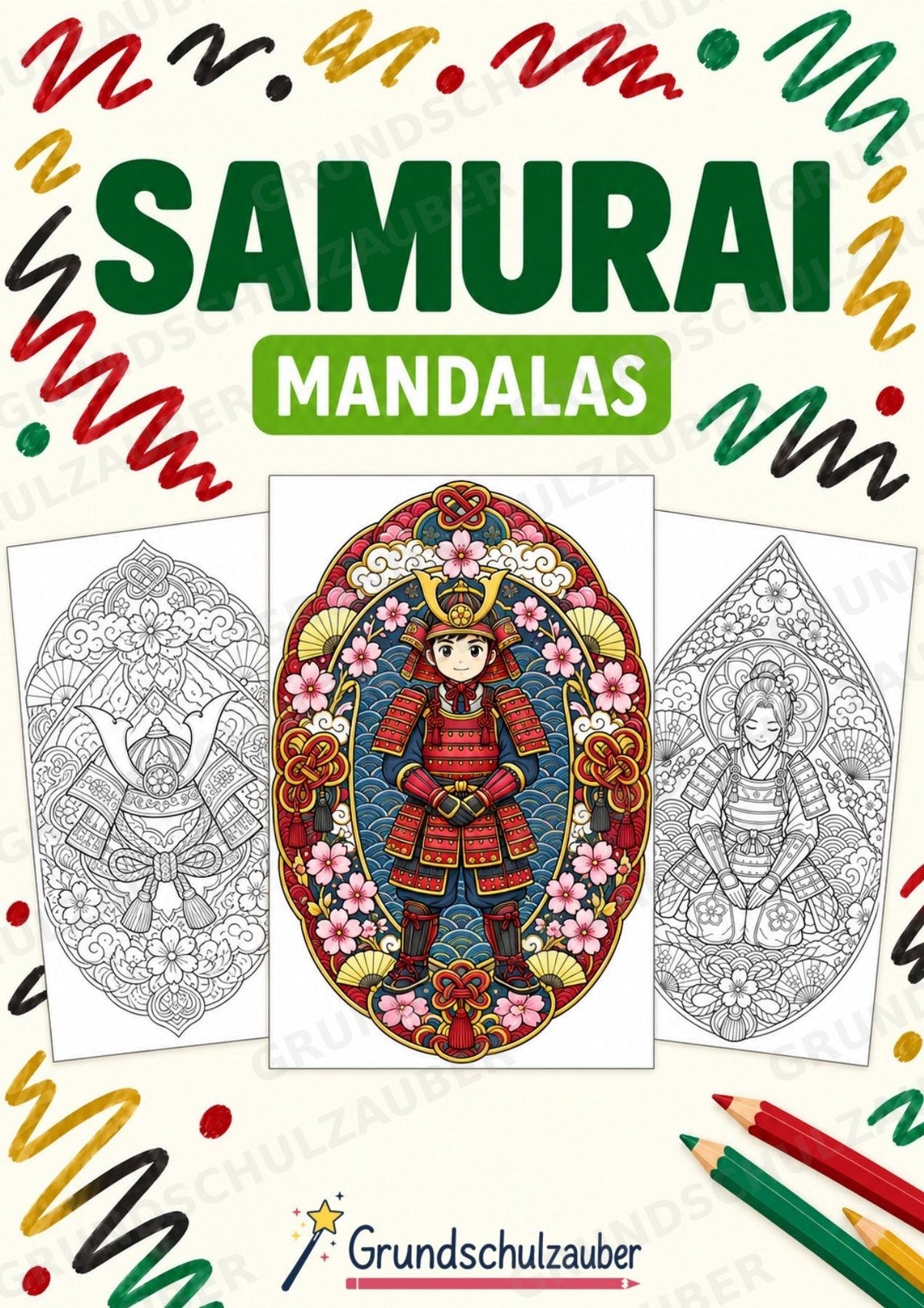 Samurai Mandalas Ausmalbilder – Geschichte – 15 Malvorlagen – Cover