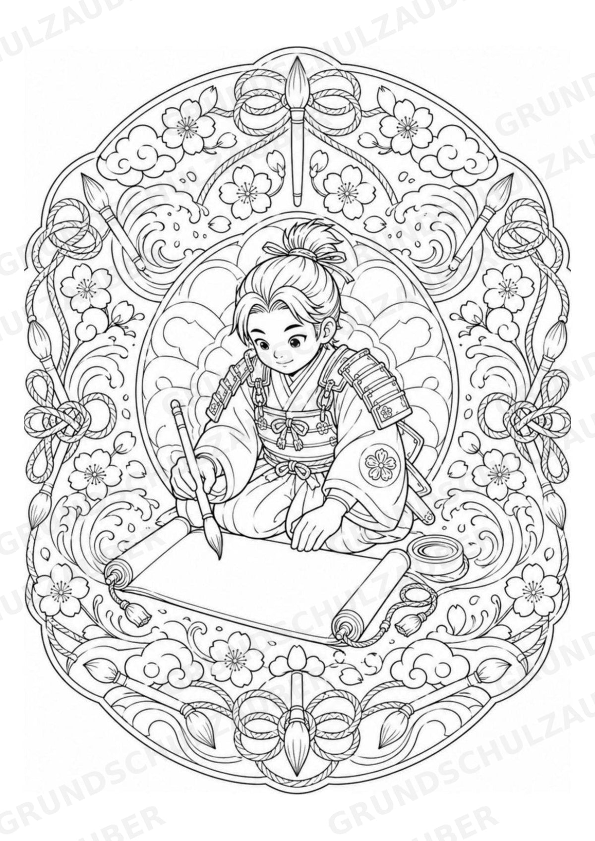 Samurai Mandalas Ausmalbilder – Geschichte – 15 Malvorlagen – Materialseite 10