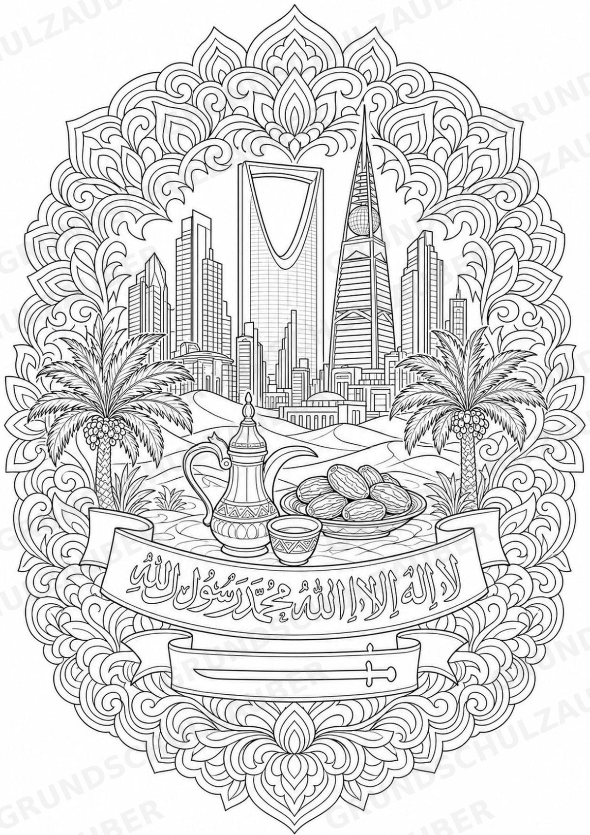 Saudi Arabien Mandalas Ausmalbilder – Länder und Kulturen – 15 Malvorlagen – Materialseite 2