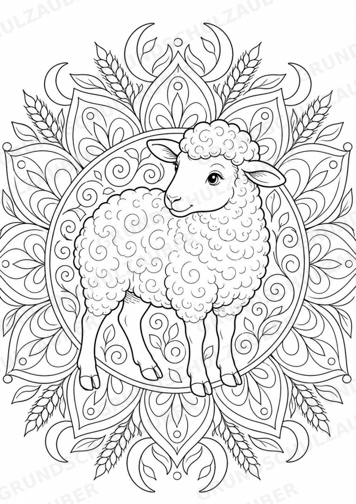 Schaf Mandalas Ausmalbilder – Tiere – 15 Malvorlagen – Materialseite 8