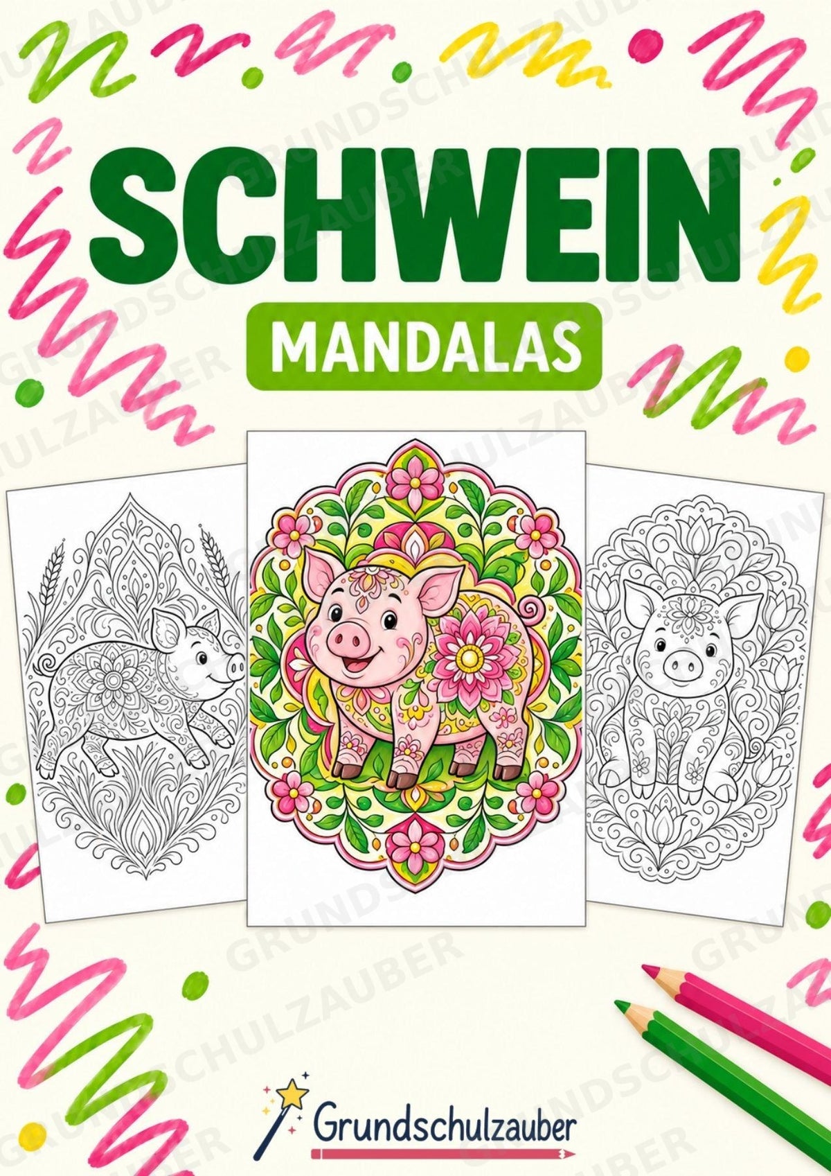 Schwein Mandalas Ausmalbilder – Tiere – 15 Malvorlagen – Cover