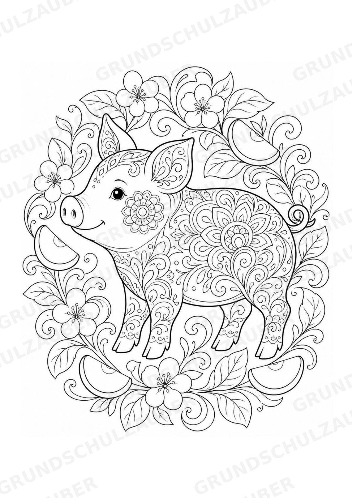 Schwein Mandalas Ausmalbilder – Tiere – 15 Malvorlagen – Materialseite 11