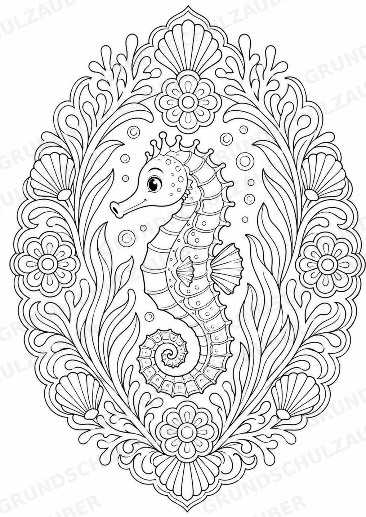 Seepferdchen Mandalas Ausmalbilder – Tiere – 15 Malvorlagen – Materialseite 2