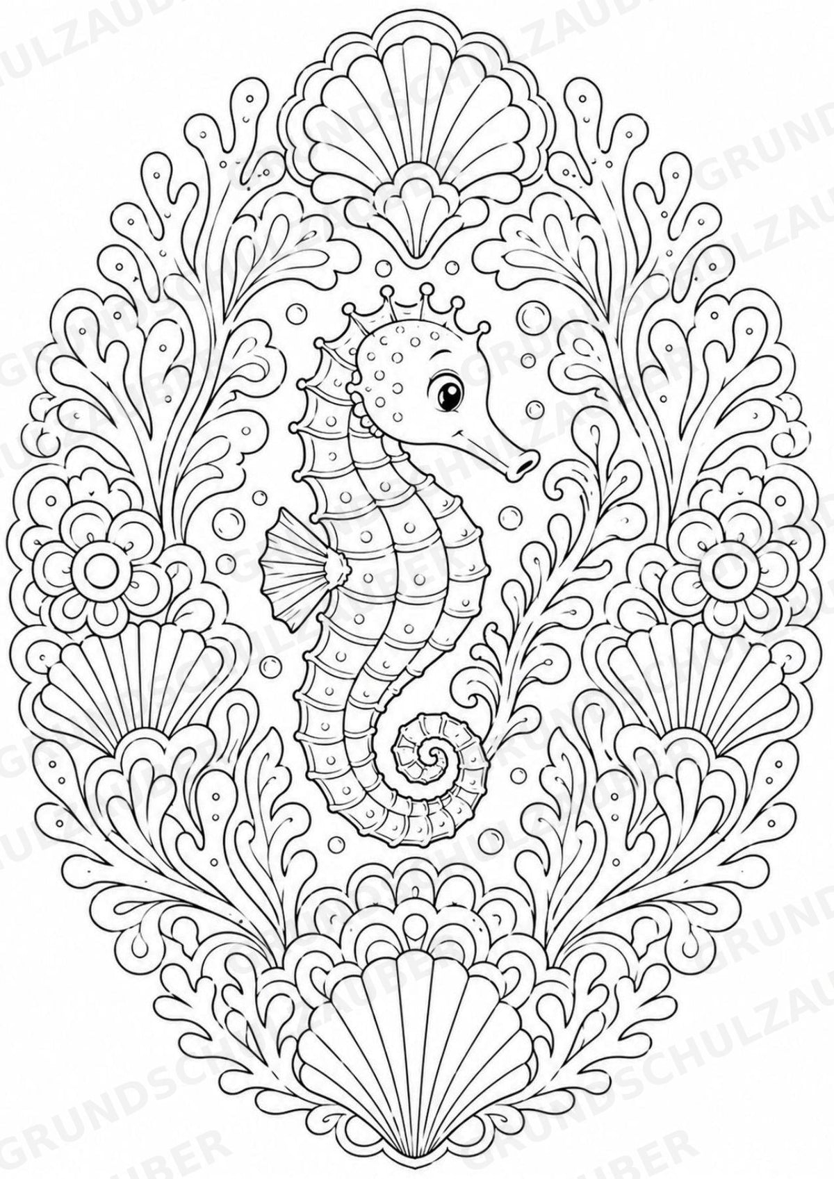 Seepferdchen Mandalas Ausmalbilder – Tiere – 15 Malvorlagen – Materialseite 7