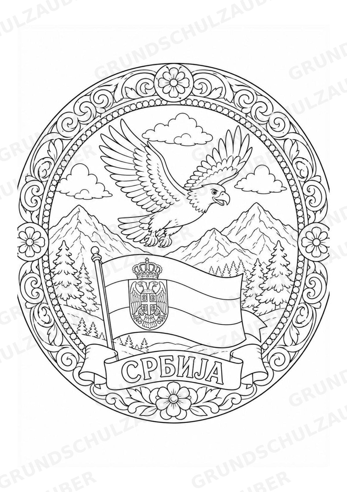 Serbien Mandalas Ausmalbilder – Länder und Kulturen – 15 Malvorlagen – Materialseite 13