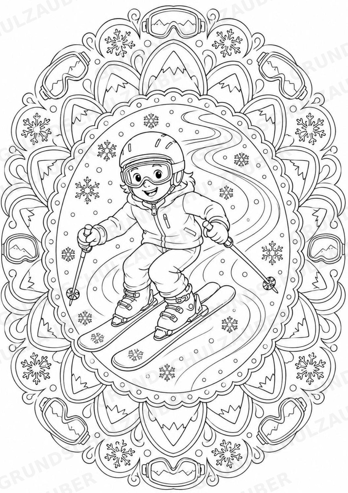 Skifahren Mandalas Ausmalbilder – Sport – 15 Malvorlagen – Materialseite 3