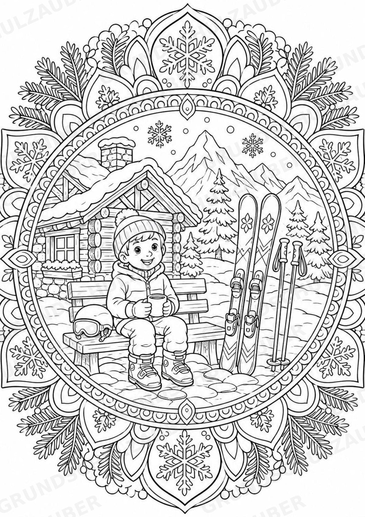 Skifahren Mandalas Ausmalbilder – Sport – 15 Malvorlagen – Materialseite 11