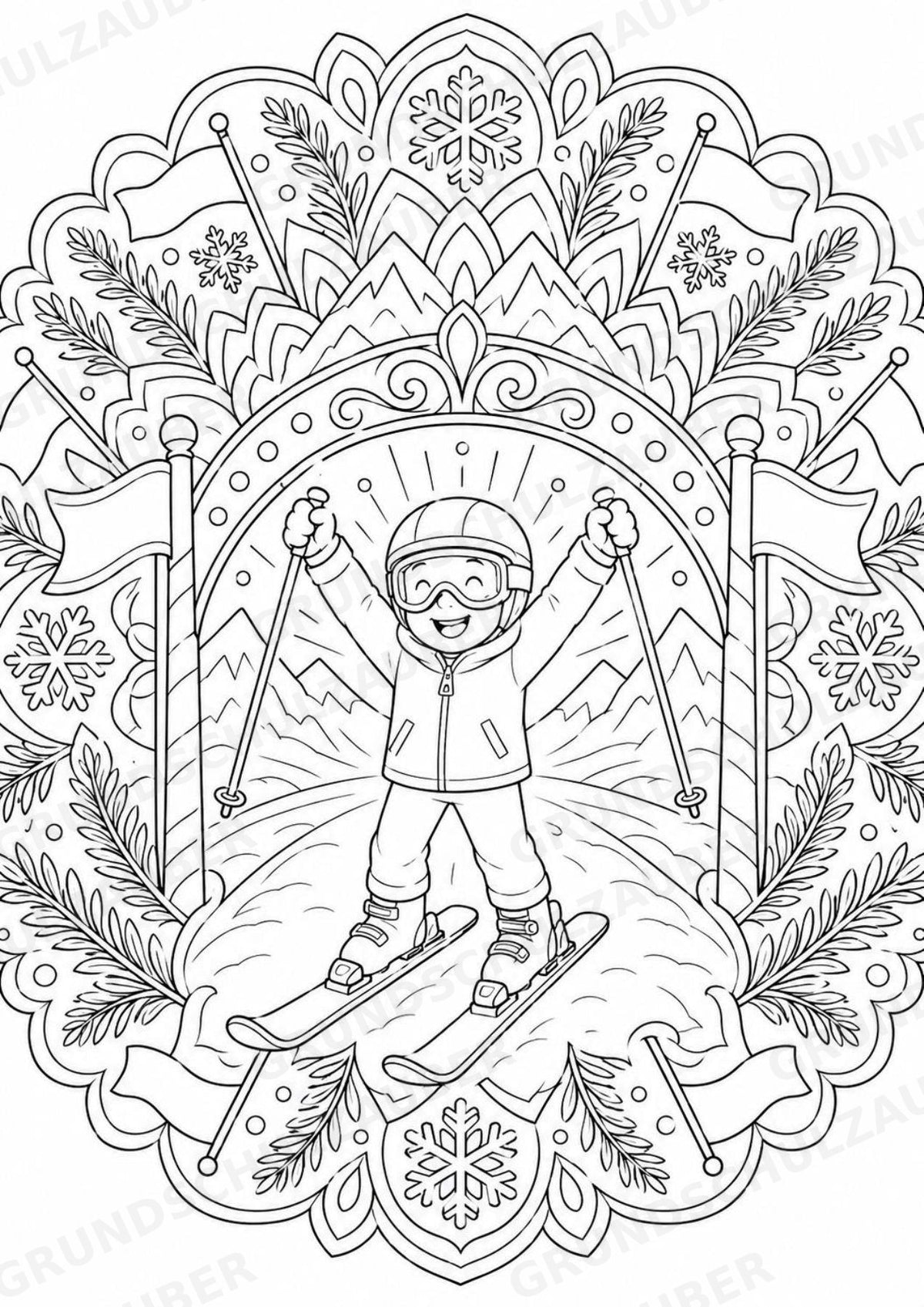 Skifahren Mandalas Ausmalbilder – Sport – 15 Malvorlagen – Materialseite 15