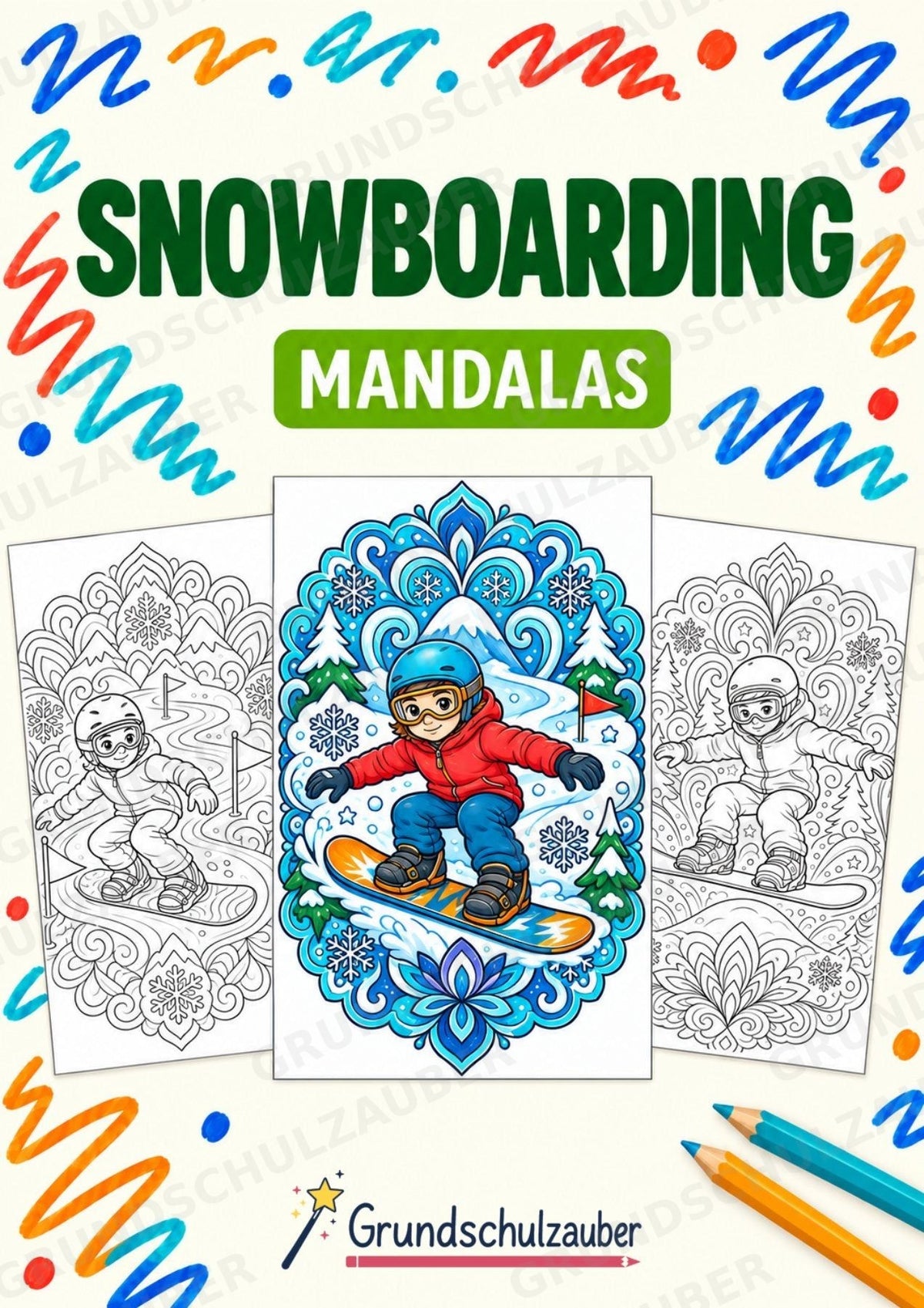 Snowboarding Mandalas Ausmalbilder – Sport – 15 Malvorlagen – Cover