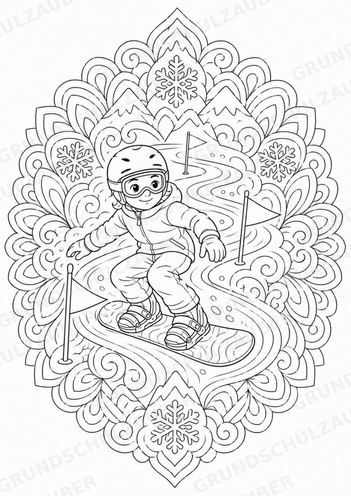 Snowboarding Mandalas Ausmalbilder – Sport – 15 Malvorlagen – Materialseite 4