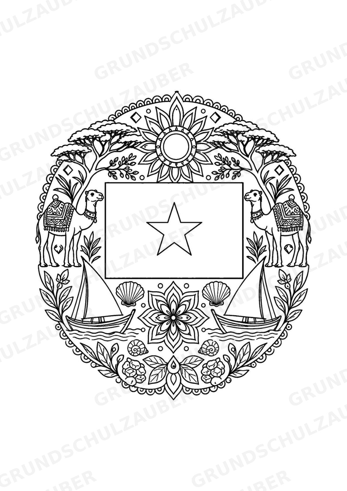 Somalia Mandalas Ausmalbilder – Länder und Kulturen – 15 Malvorlagen – Materialseite 16