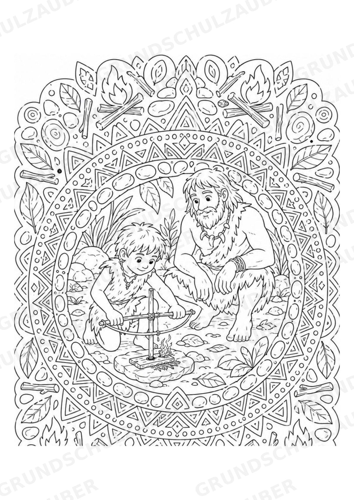 Steinzeit Mandalas Ausmalbilder – Geschichte und Kulturen – 15 Malvorlagen – Materialseite 2