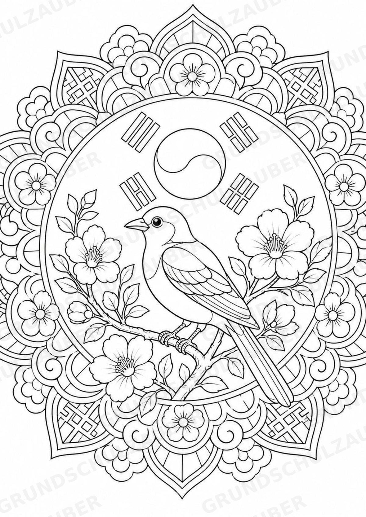 Südkorea Mandalas Ausmalbilder – Länder und Kulturen – 15 Malvorlagen – Materialseite 6