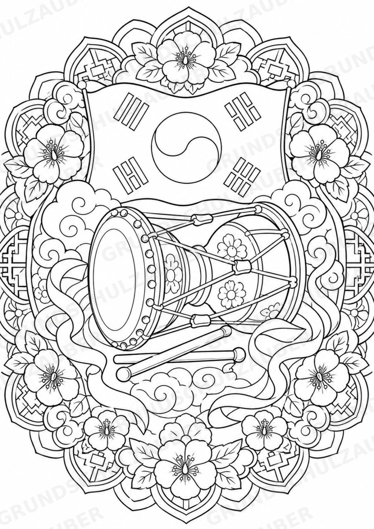 Südkorea Mandalas Ausmalbilder – Länder und Kulturen – 15 Malvorlagen – Materialseite 16