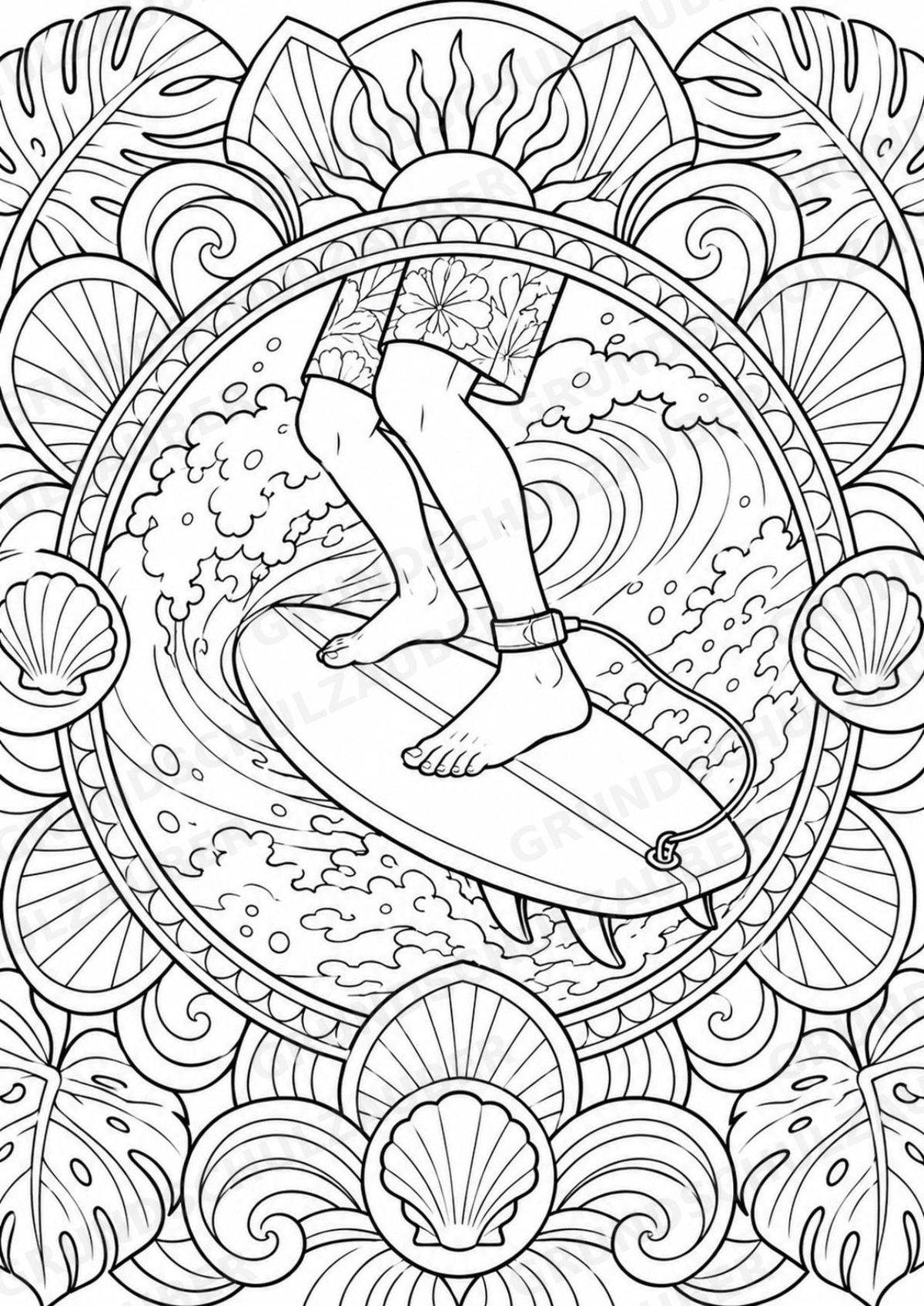 Surfen Mandalas Ausmalbilder – Sport – 15 Malvorlagen – Materialseite 6