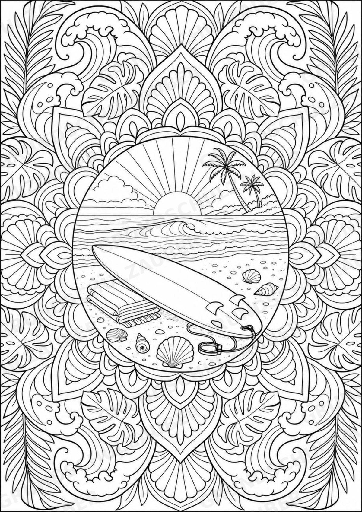 Surfen Mandalas Ausmalbilder – Sport – 15 Malvorlagen – Materialseite 12