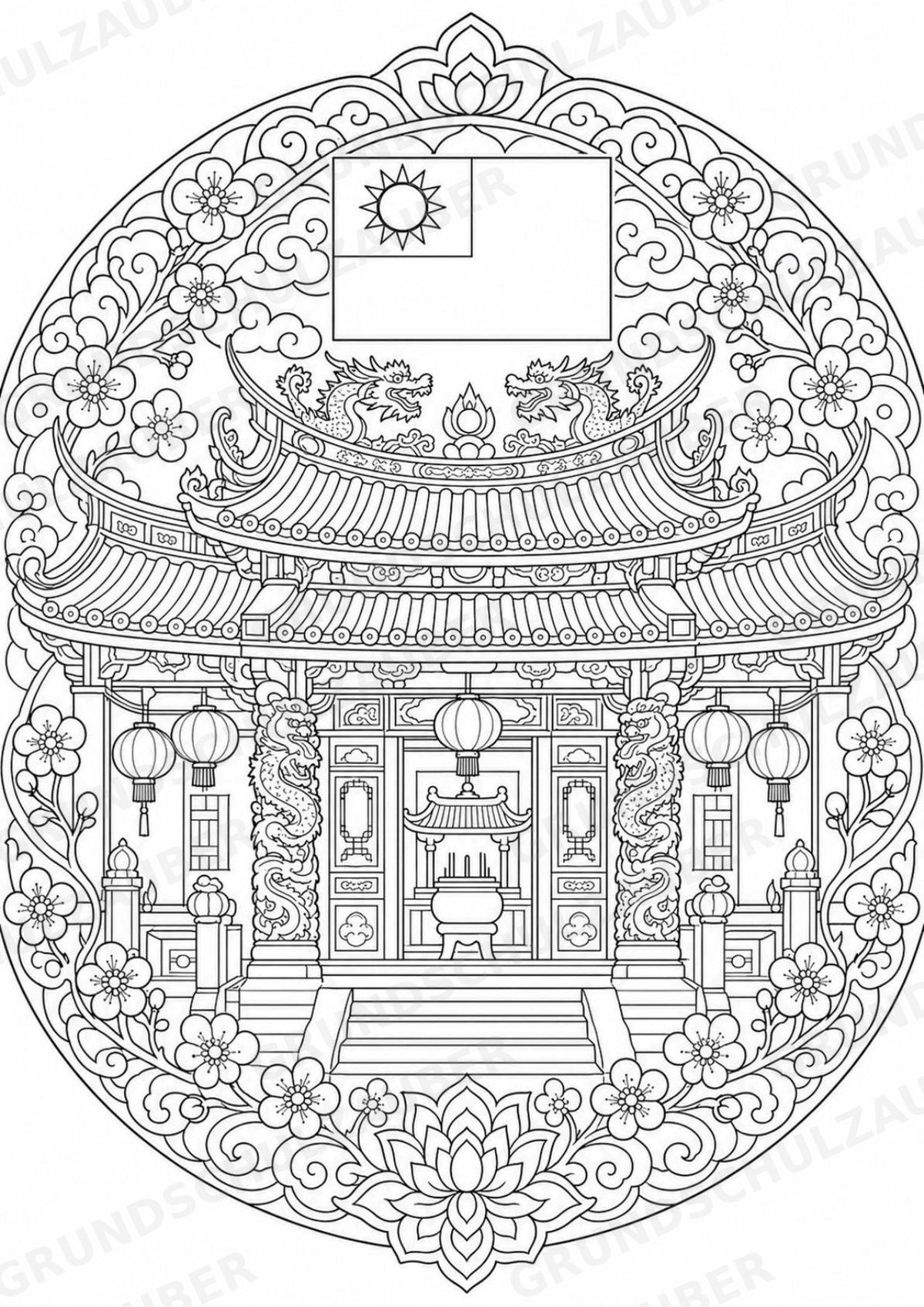 Taiwan Mandalas Ausmalbilder – Länder und Kulturen – 15 Malvorlagen – Materialseite 10