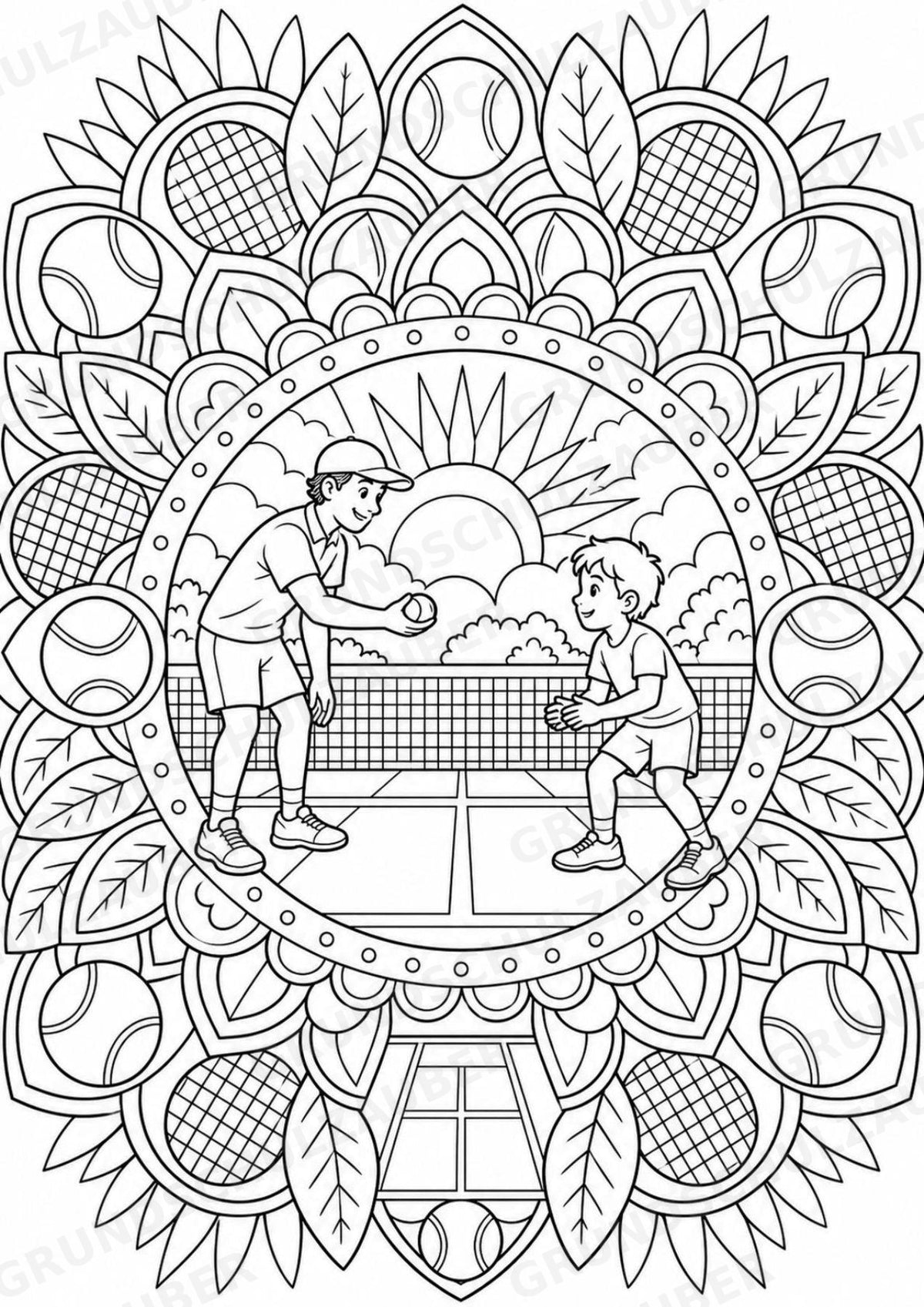Tennis Mandalas Ausmalbilder – Sport – 15 Malvorlagen – Materialseite 13