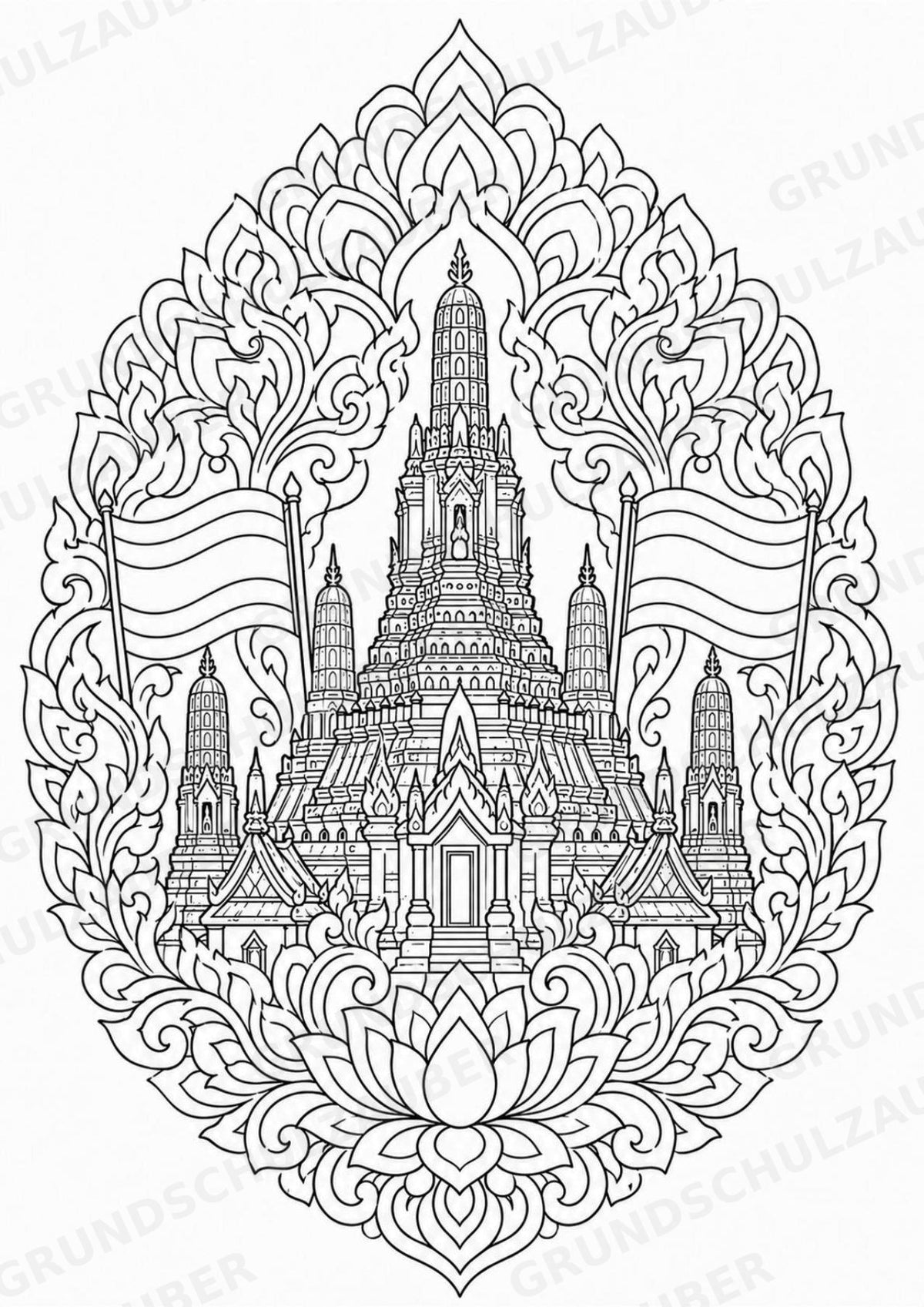 Thailand Mandalas Ausmalbilder – Länder und Kulturen – 15 Malvorlagen – Materialseite 5