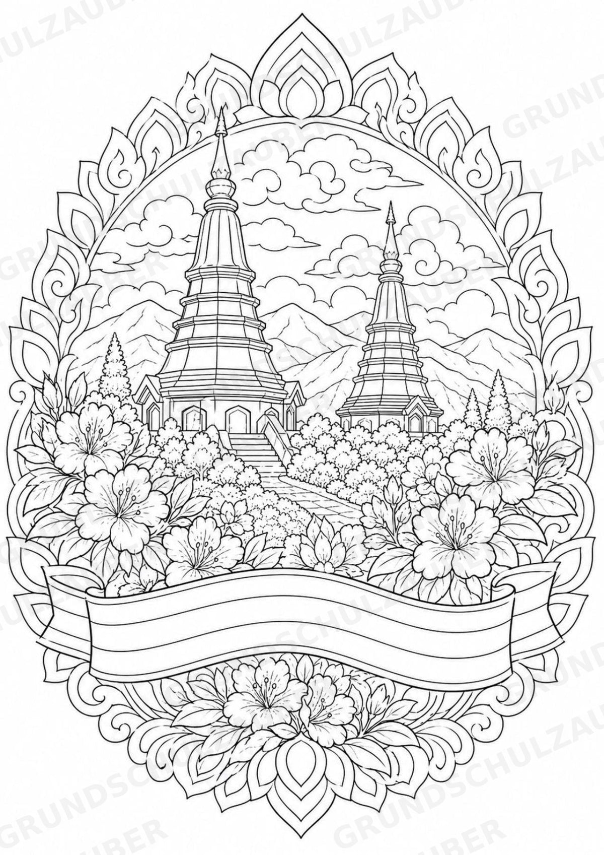 Thailand Mandalas Ausmalbilder – Länder und Kulturen – 15 Malvorlagen – Materialseite 16