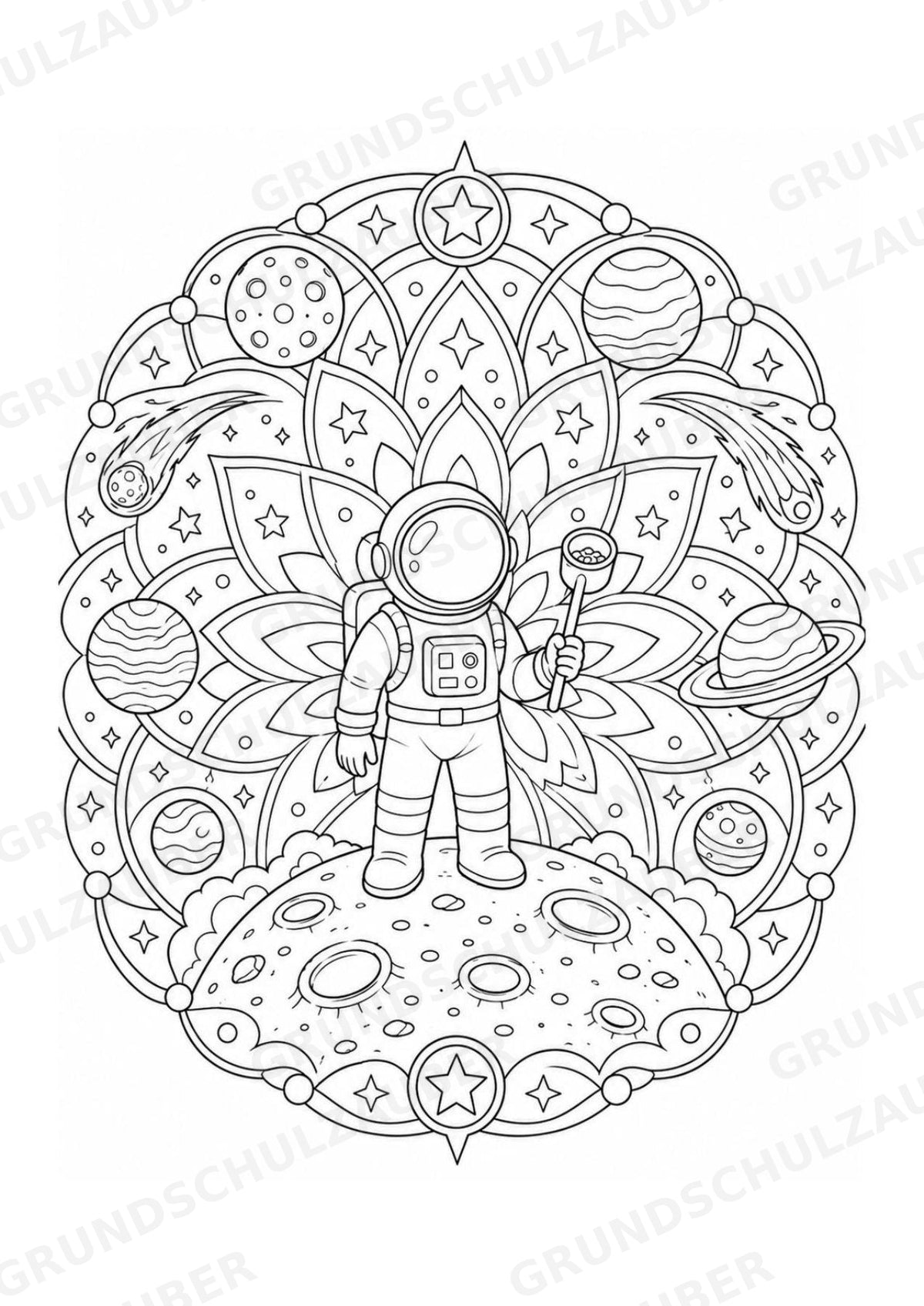 Universum Mandalas Ausmalbilder – Weltraum – 15 Malvorlagen – Materialseite 9