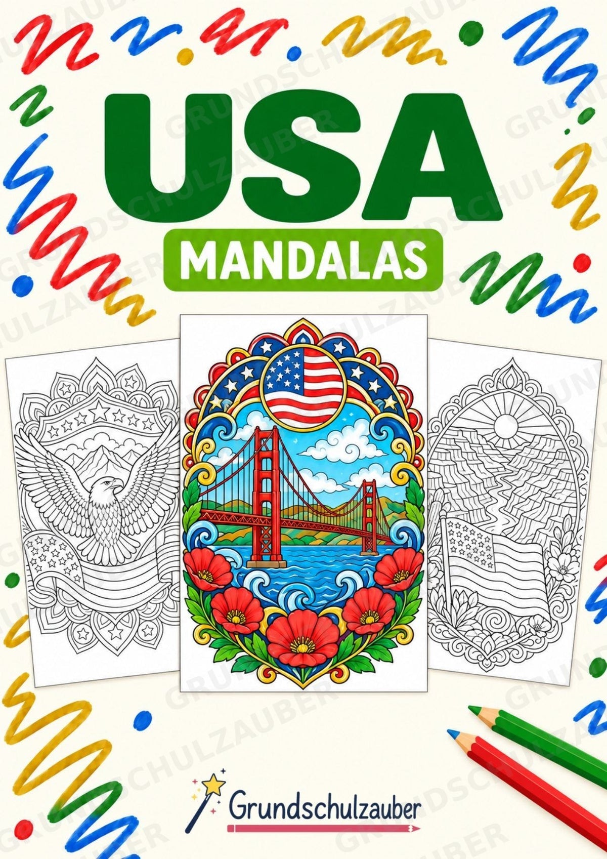 USA Mandalas Ausmalbilder – Länder und Kulturen – 15 Malvorlagen – Cover