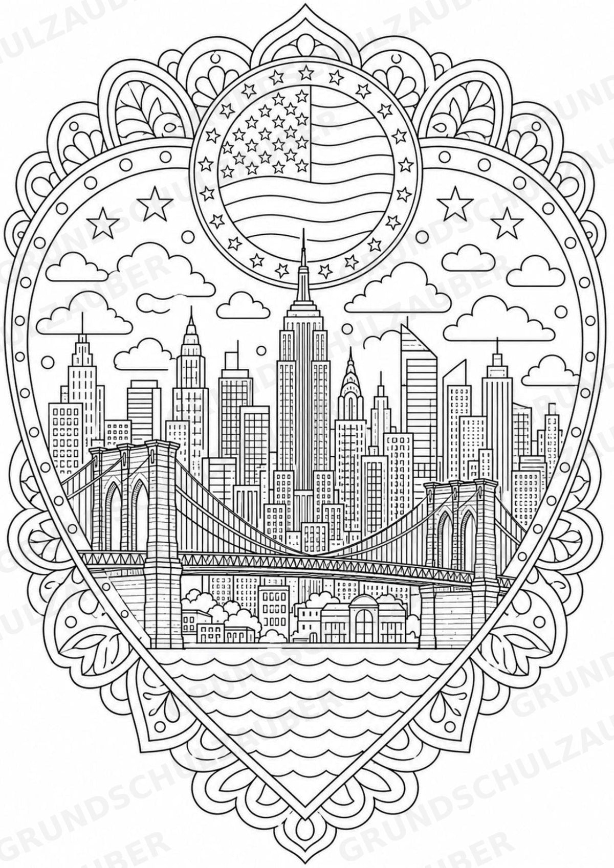 USA Mandalas Ausmalbilder – Länder und Kulturen – 15 Malvorlagen – Materialseite 8