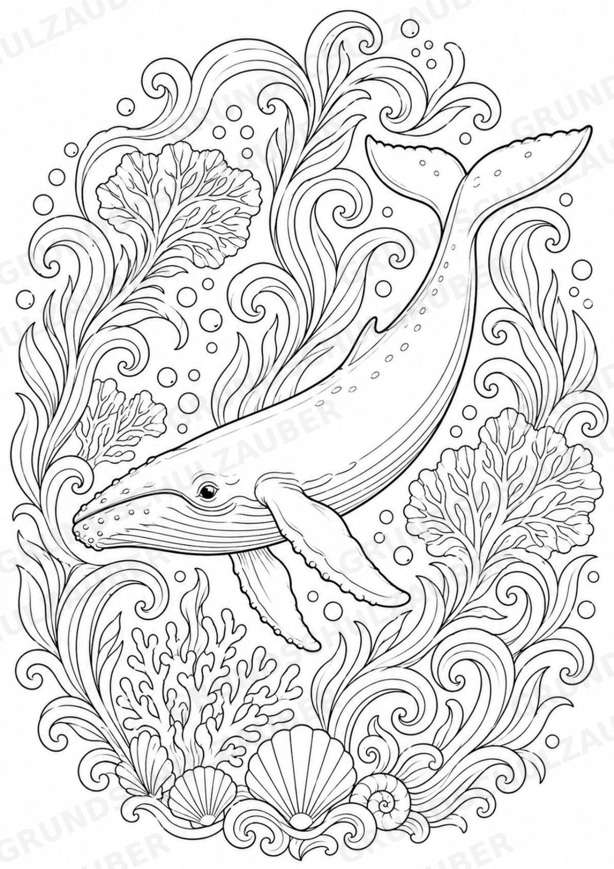 Wal Mandalas Ausmalbilder – Tiere – 15 Malvorlagen – Materialseite 16