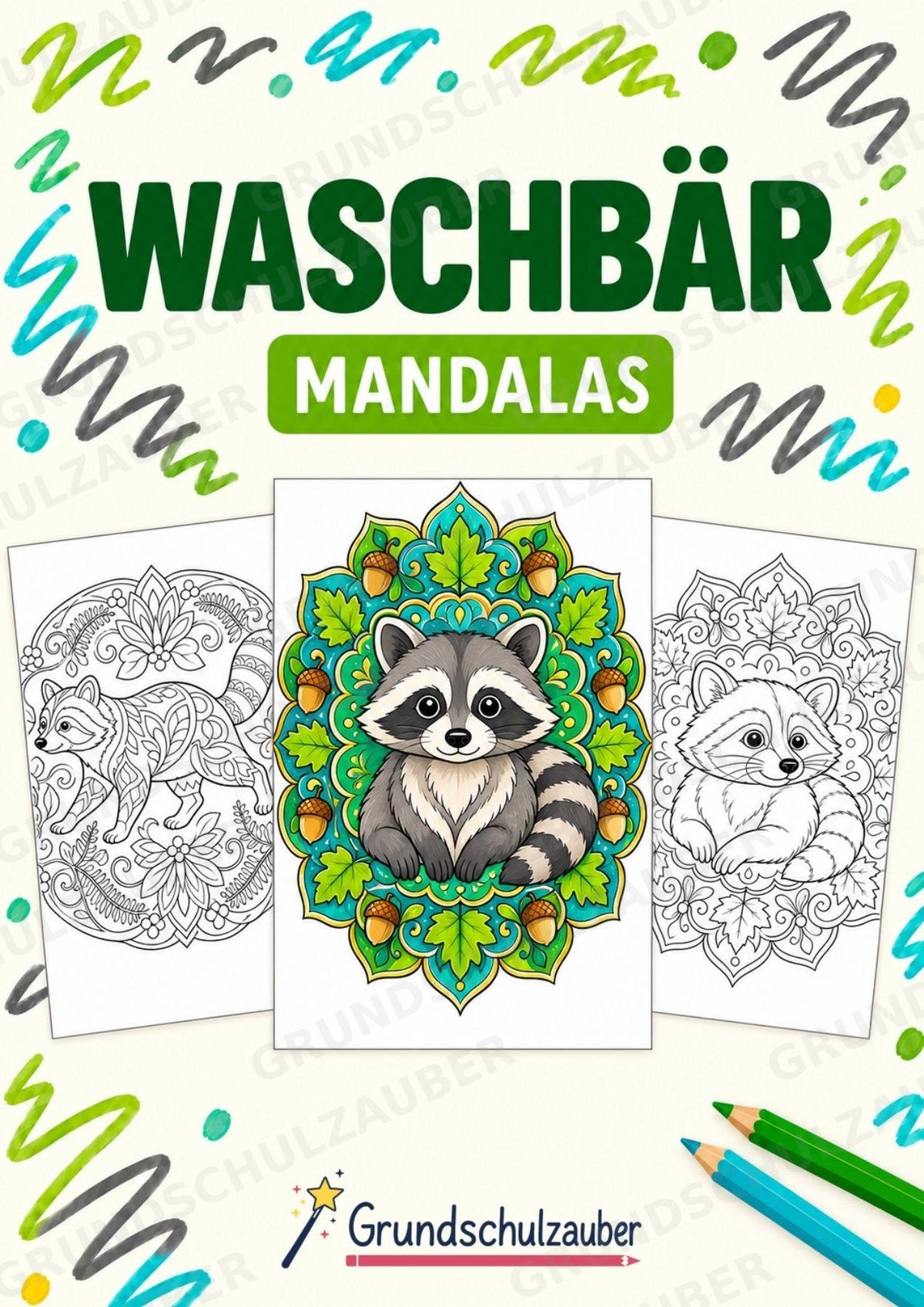 Waschbär Mandalas Ausmalbilder – Tiere – 15 Malvorlagen – Cover